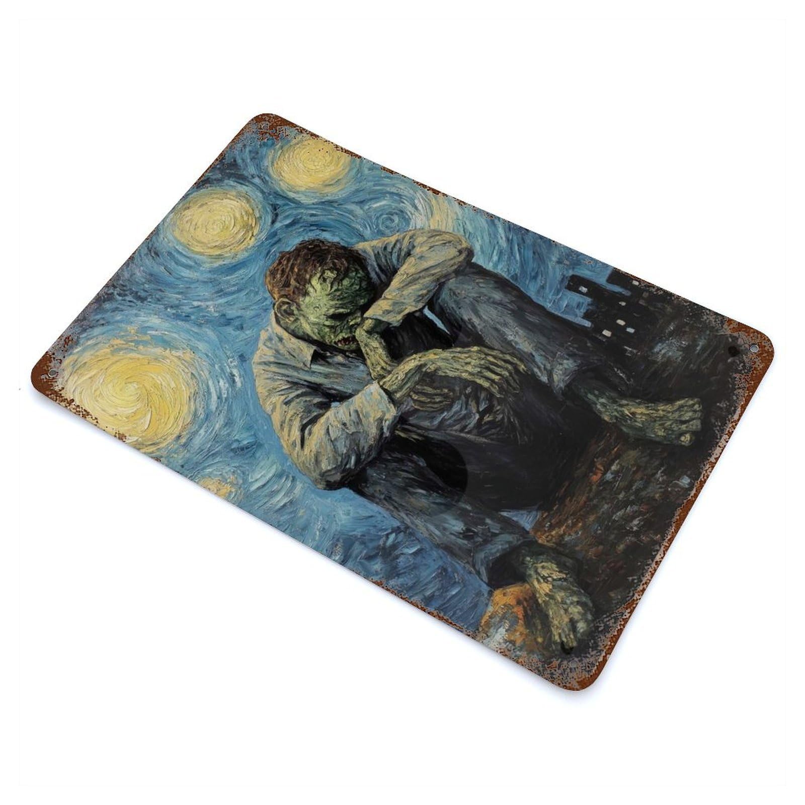 Starry Night Loneliness Rustic Tin Plaque 11.8"x7.9", Novelty Wall Decor for Garage, Pub Or Kitchen