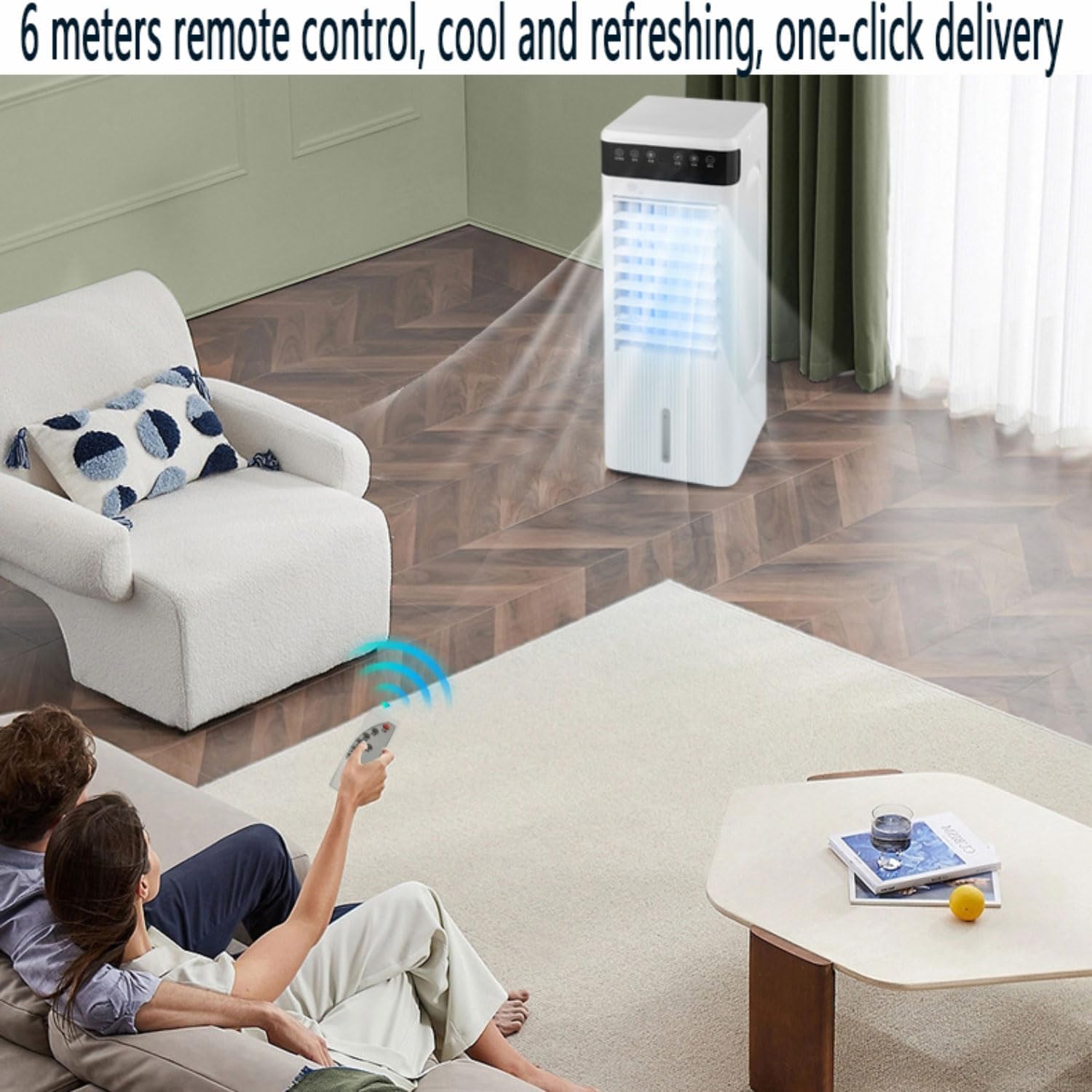Condizionatore d'aria mobile con ventola di raffreddamento evaporativo con 3 velocità, timer da 7 ore e ruote a 360°, per uso domestico e ufficio