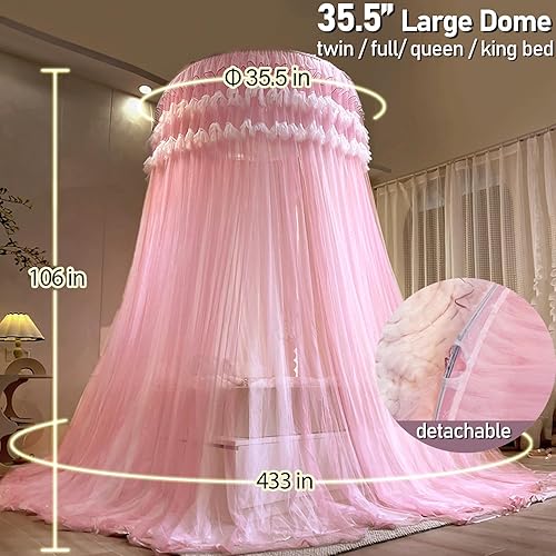 Miniatura 7 de Kertnic Dreamy Bed Canopy for Girls, Princess Canopy Curtains Double Layer Sheer Mesh, Kids & Adults Canopies Netting Room Decor Tent Mosquito Net