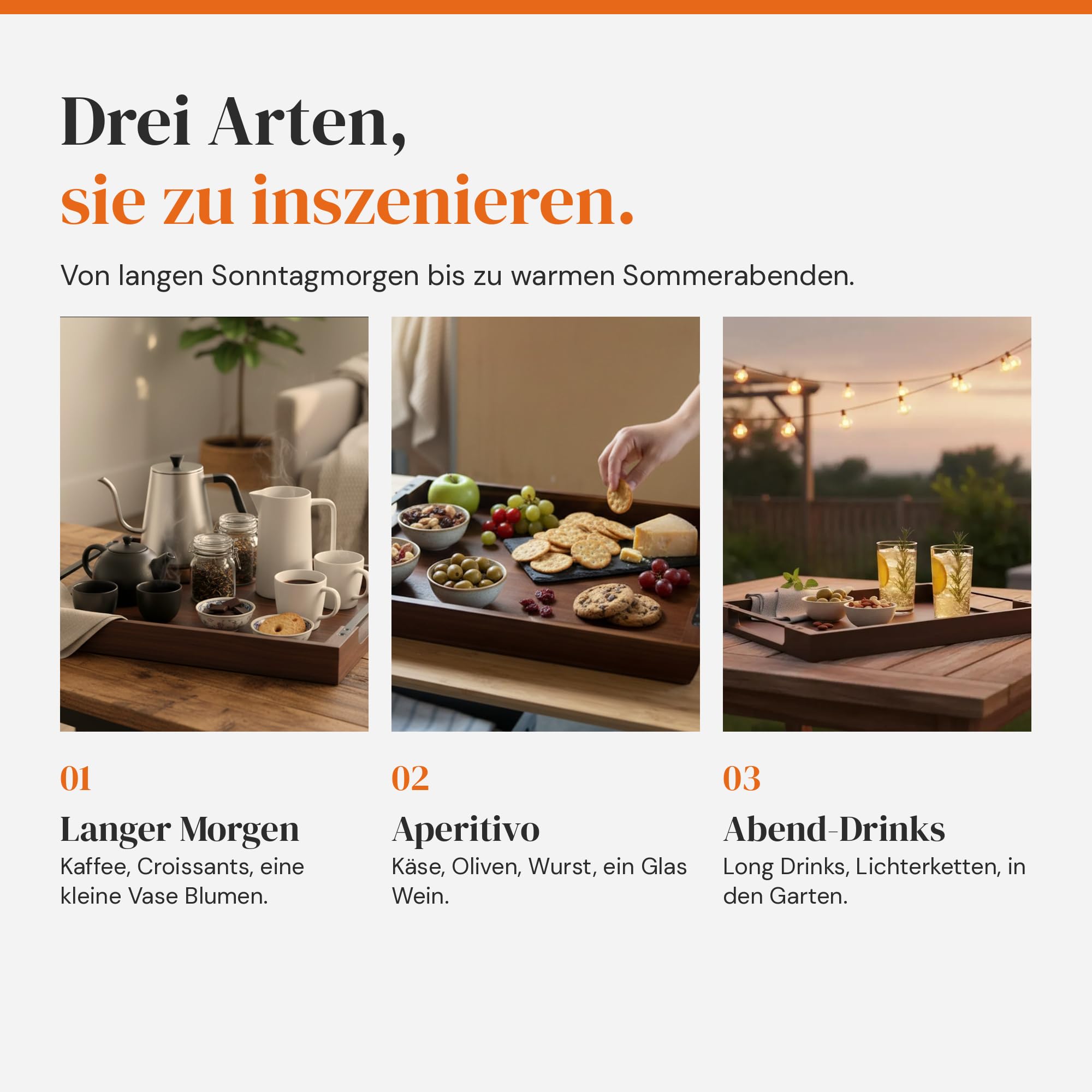 Serviertablett Holz mit Griffen – Akazien-Holztablett, groß 48x38 cm
