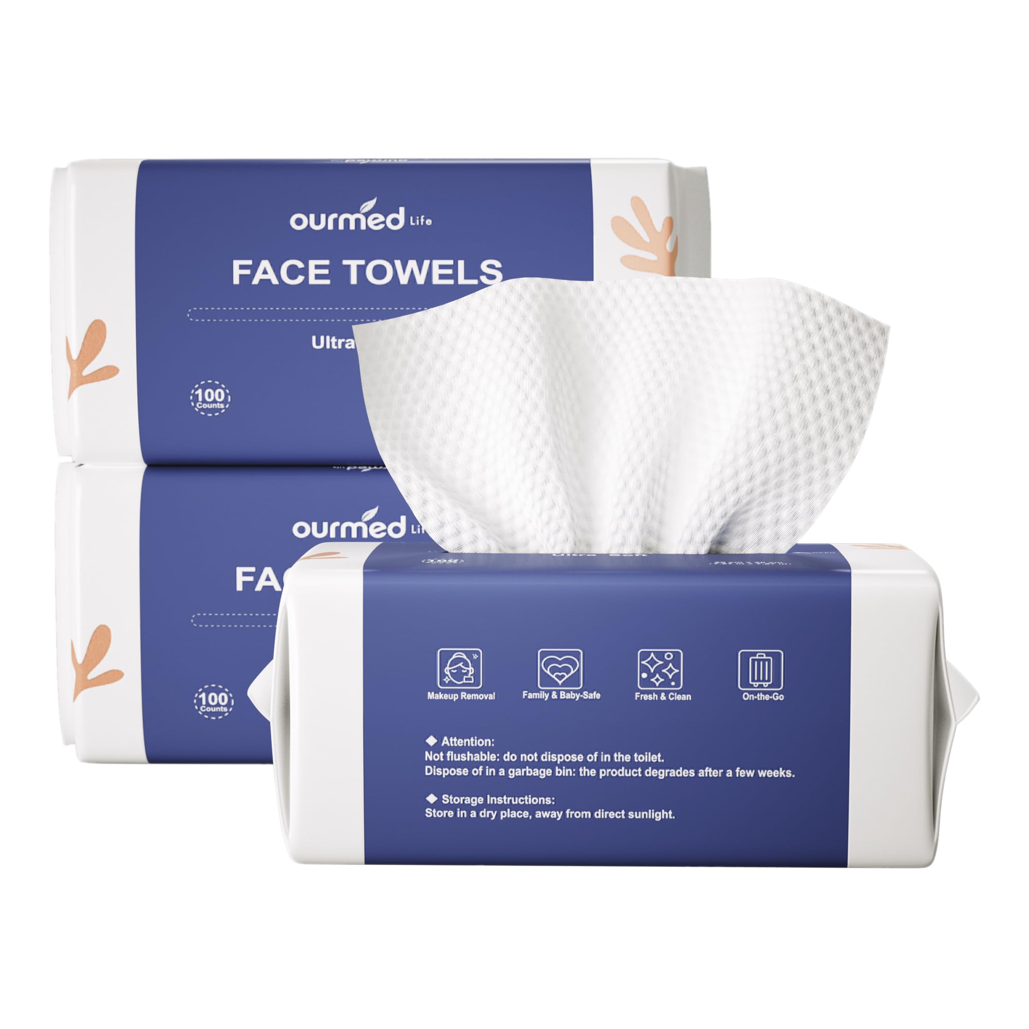 Ourmed Life Face Towels Disposable Biodegradable Clean Facial Towels for Sensitive Skin Lint- free Face Cloths for Makeup