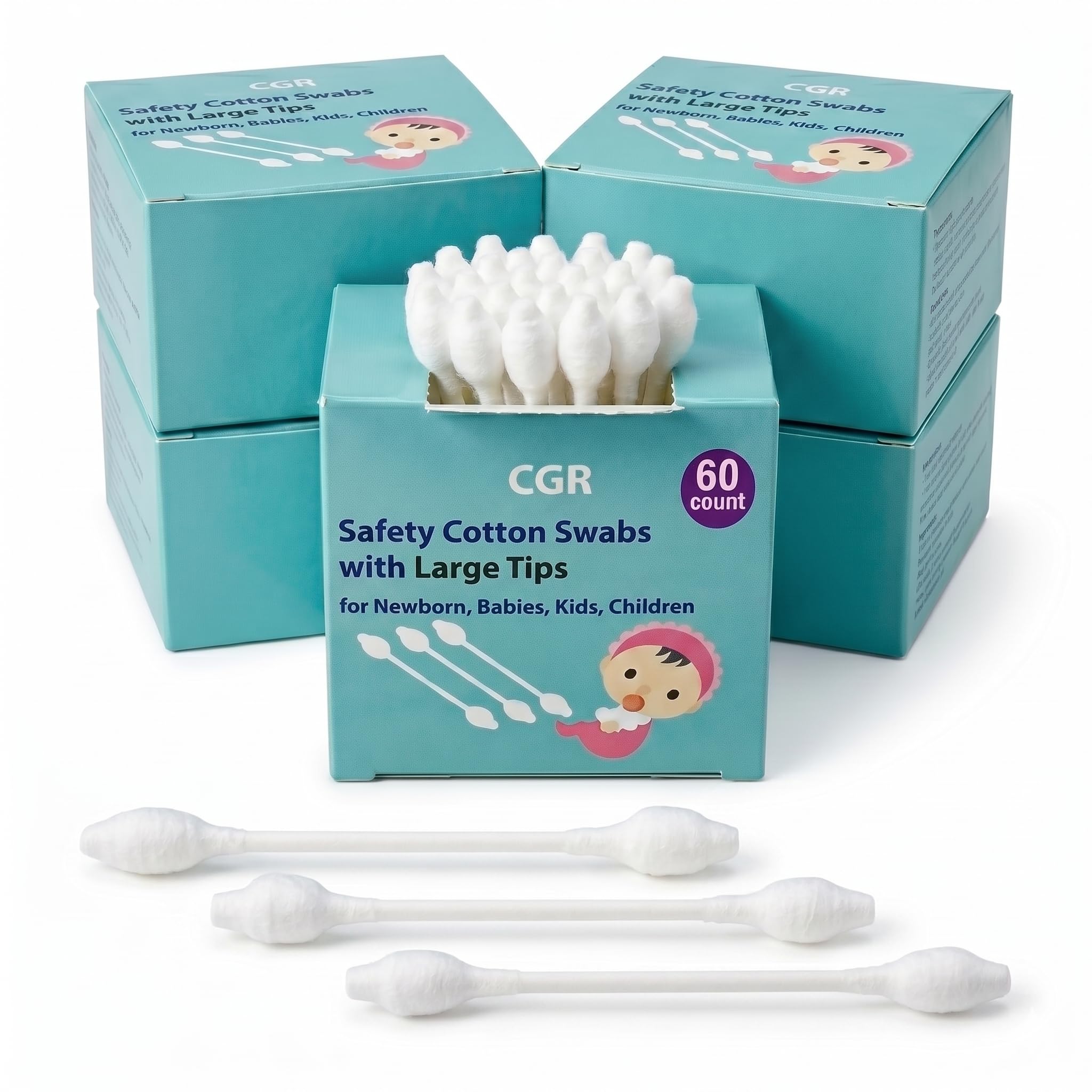 CGR 300pcs Portable Baby Safety Cotton Swabs, Paper Sticks, 5-Pack
