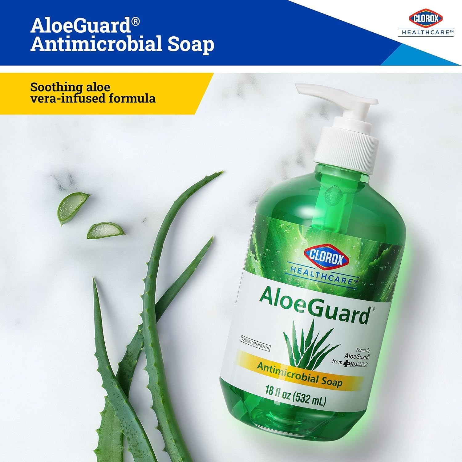 Clorox Healthcare AloeGuard Antimicrobial Liquid Hand Soap with Pump, Gentle and Moisturizing Hand Soap Bottle with Aloe Vera - Handwash for Healthcare & Everyday Use, 18 Fl Oz - 12 Pack