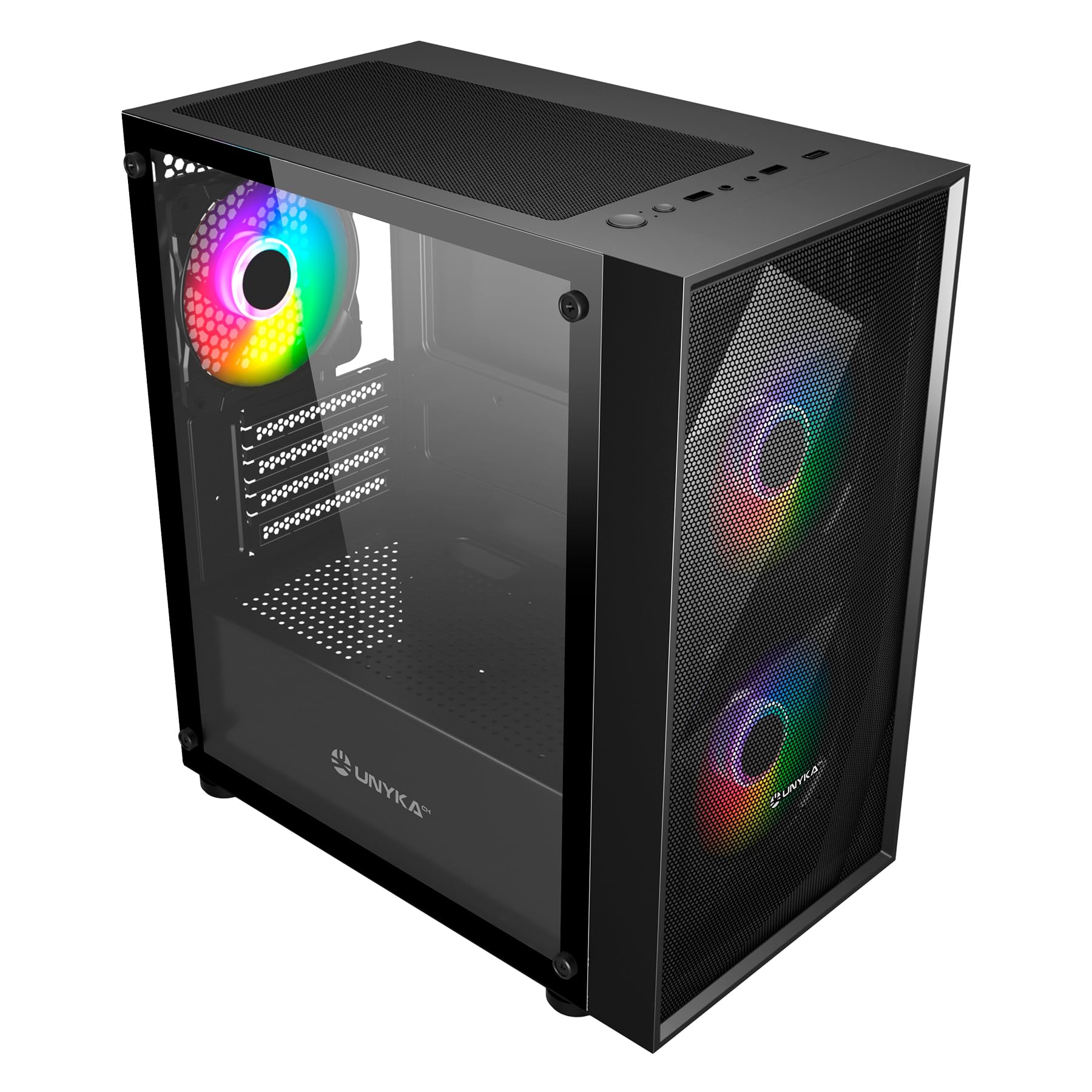 UNYKAch Scatola Micro ATX Gaming MIR B200, vetro temperato, tre ventole ARGB e tre porte USB