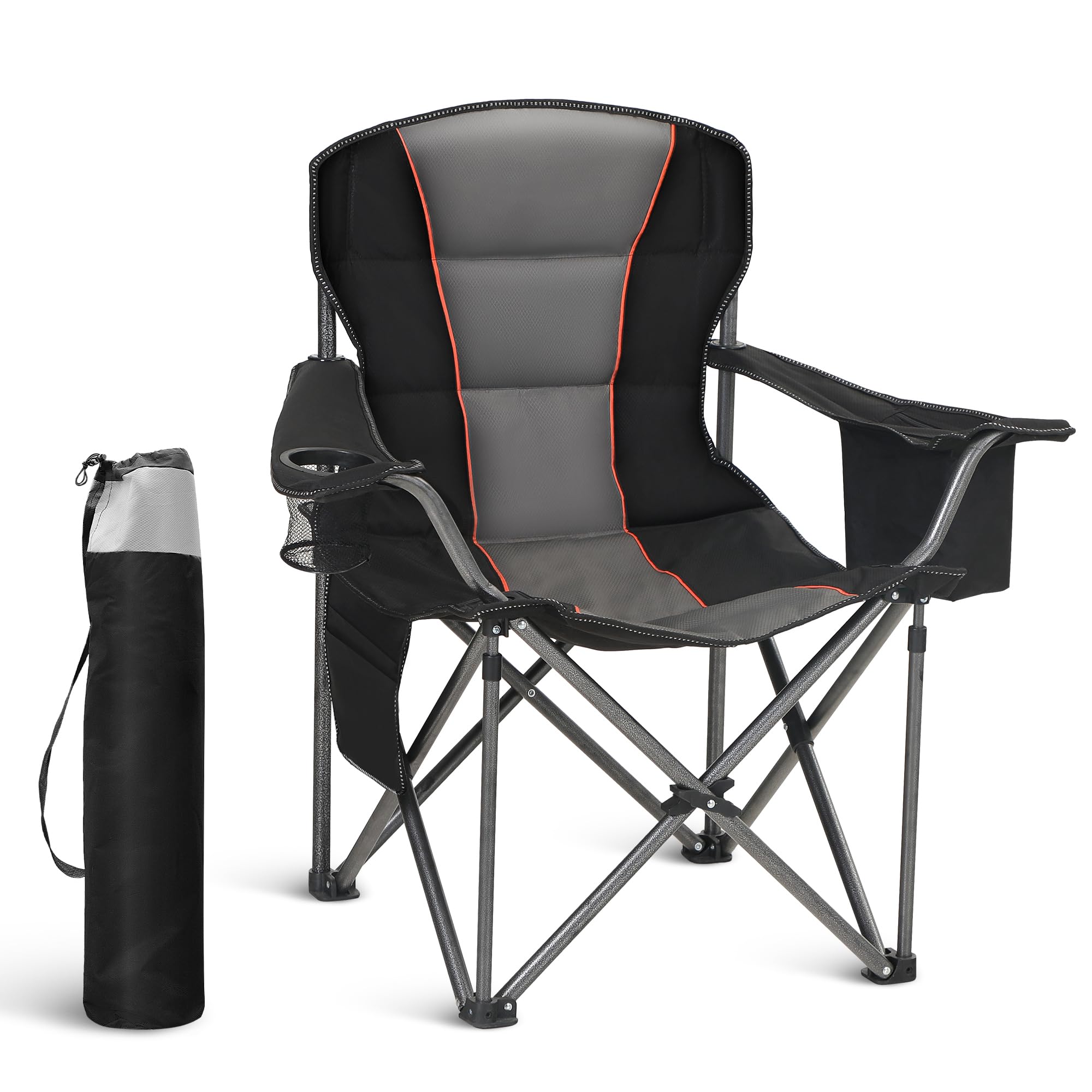 LET'S CAMP Campingstuhl Klappstuhl Faltbar Übergroßer Angelstuhl mit Getränkehaltern Kühltasche Faltstuhl Outdoorstuhl bis 200kg