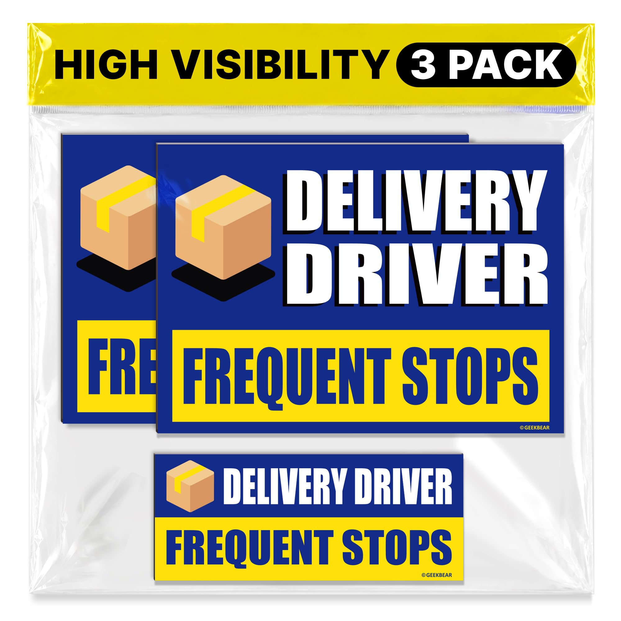 GEEKBEAR Delivery Driver Car Magnet - Eye-Catching, Reflective, Weather-Resistant - Set of 3 (Blue)