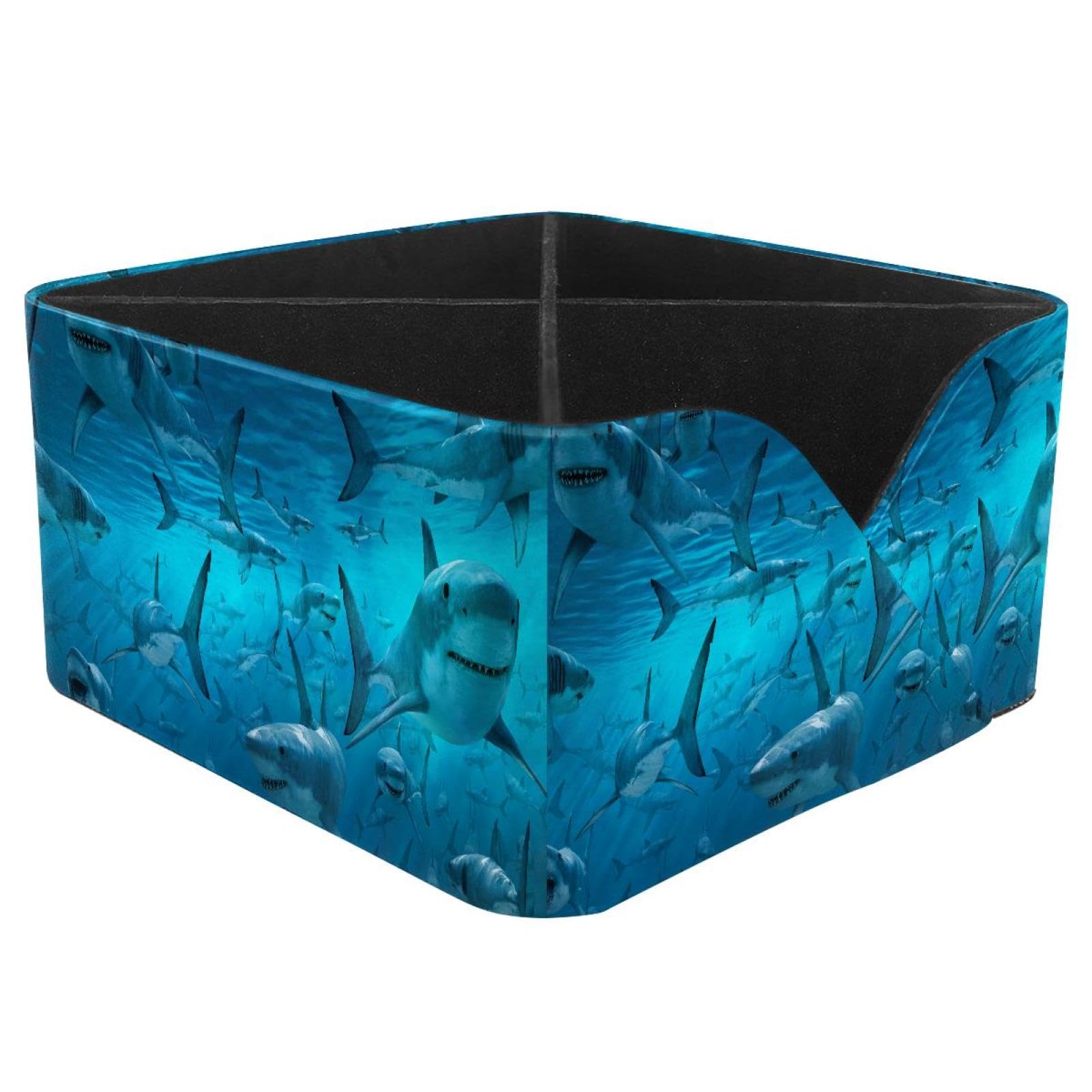 KengjuTesu Sharks Underwater Desktop Organizer Pen Holder, Rectangular Pencil Cup for Office, Study and Makeup Stations