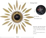 Lafocuse 23 Inch Silent Metal Mid Century Modern Wall Clock for Living Room, Colorful Leaf Sunburst Blue Large Wall Clock for Home Decor, Horloge Murale Decorative Dinning Room Bedroom Office Kitchen
