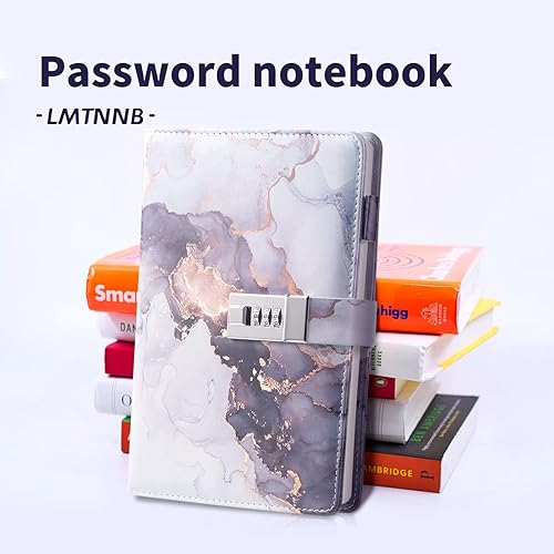 Miniatura 2 de Diario de mármol con cerradura para niñas y mujeres, diario de cuero A5 con cerradura para adolescentes, cuadernos secretos con bloqueo de
