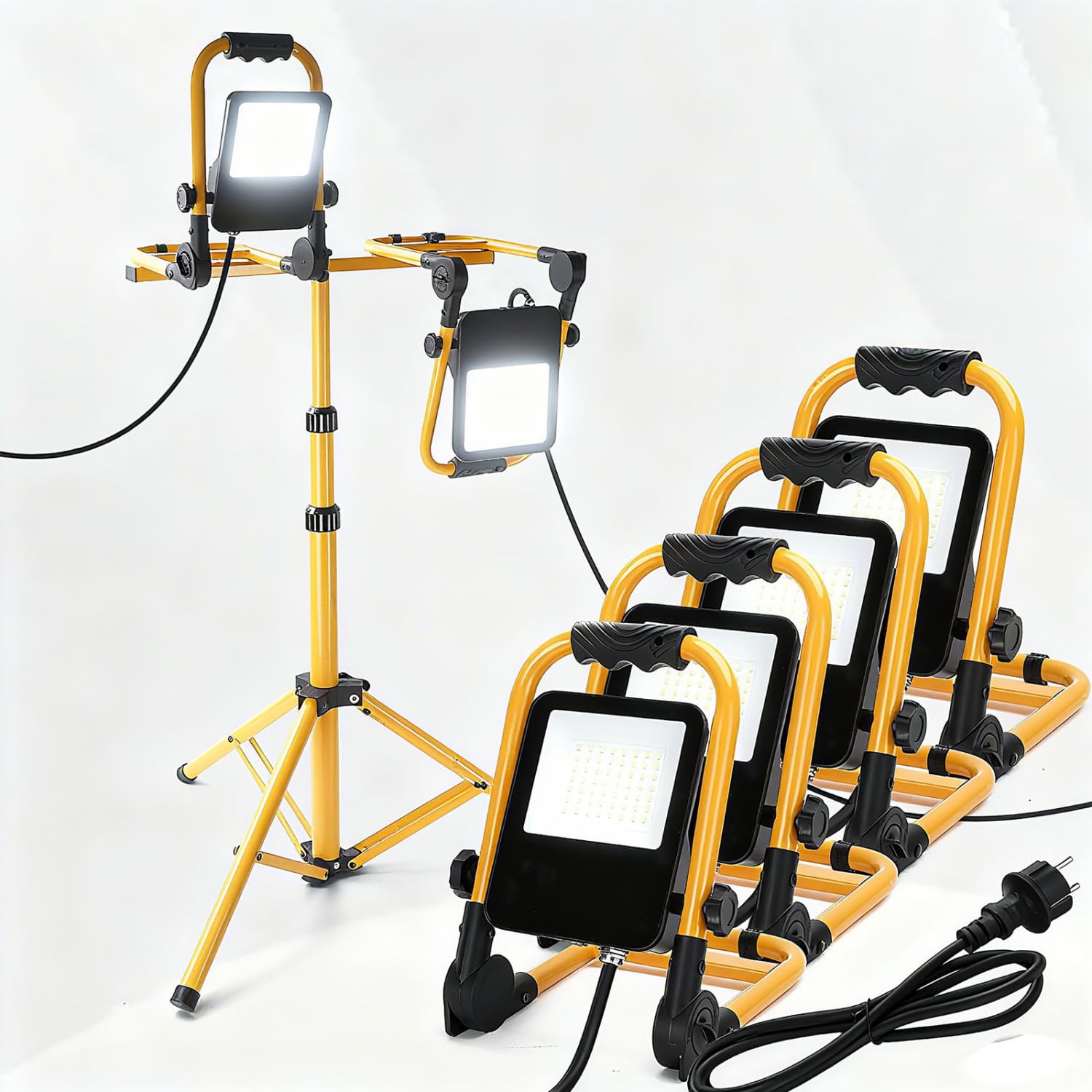 Aigostar Foco de Trabajo LED 30W 2700LM Foco LED Portátil con Enchufe, IP65 Impermeable Soporte plegable, para Uso en Interiores y Exteriores, para Obra, Taller, Garaje,6500K, 4 pcs（Sin soporte）
