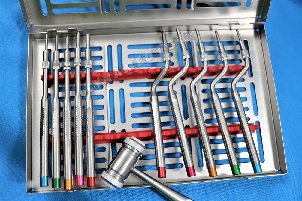 New Premium German Grade Sinus Lift Osteotomes Kit Straight Off Set Concave Mead Mallet Cassette Dental-A