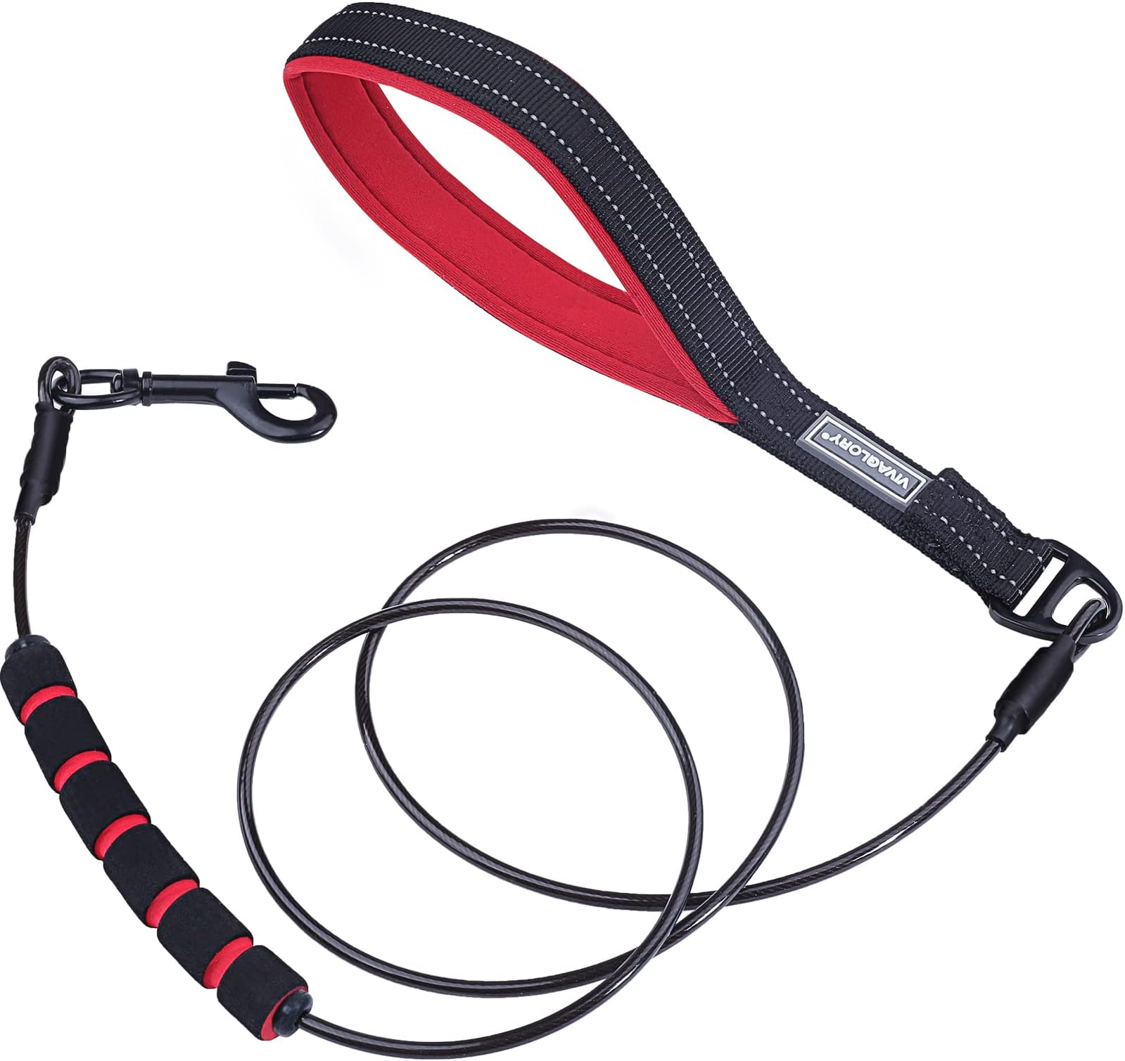 VIVAGLORY Chew Proof Dog Leash Toughbite Non Chewable Dog Leash with Traffic Handle & Double Handle for Training & Walking, Chew Proof Non Chewable Metal for Pet Puppy, 6FT, Black