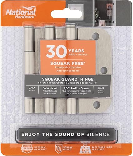 Miniatura 4 de National Hardware Bisagras de protección contra chirridos de 58 pulgadas de radio de esquina redonda, paquete de 3 unidades en níquel satinado