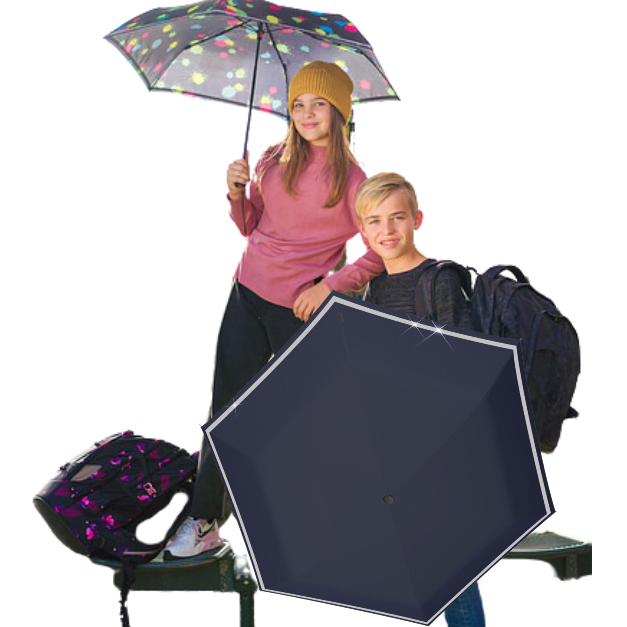 KnirpsChildren's Pocket Umbrella Rookie Reflective with Reflective Trim