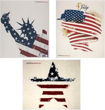 SWEDEdishcloths - Cellulose Sponge Dish Towels - Mixed Set of 3 One of Each Design Mixed Patriotic Swedish Dish Cloths