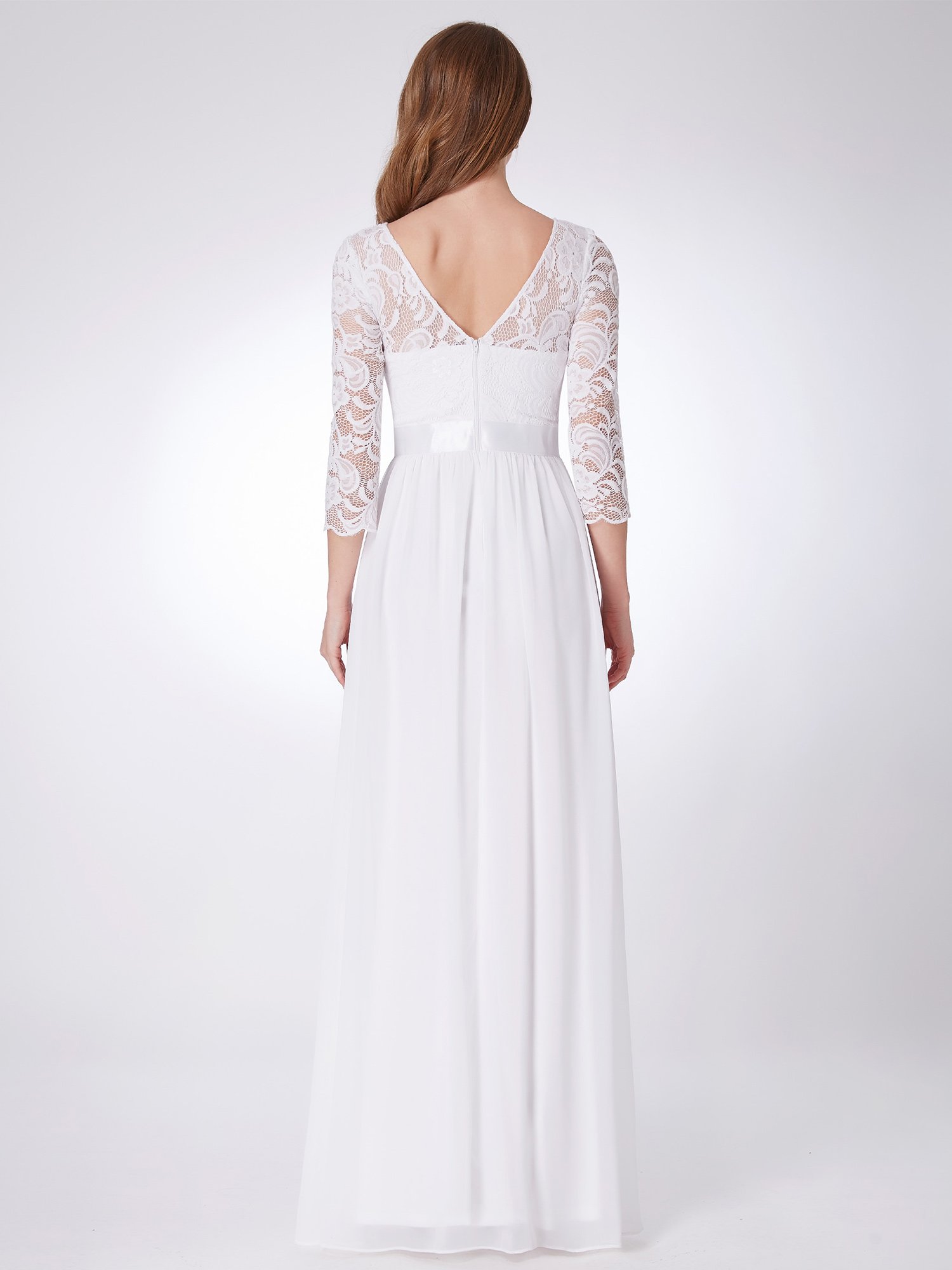 Ever-Pretty Vestidos de Gala Encaje Gasa Cuello Redondo Manga 3/4 Corte Imperio A-línea para Mujer EP07412-P