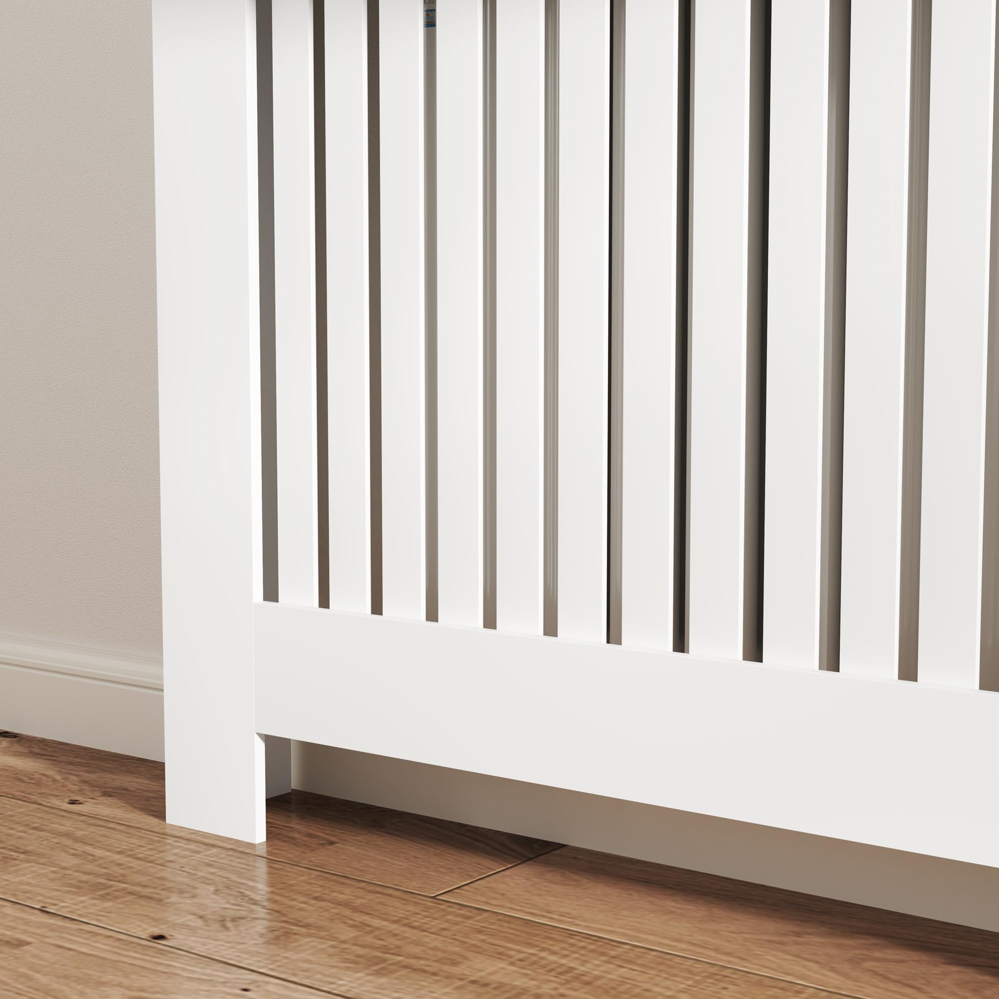 HOMCOM Cache-radiateur à lattes anti-inclinaison avec tiroir de rangement, Cache-radiateur en bois, 112x19x97 cm, Blanc