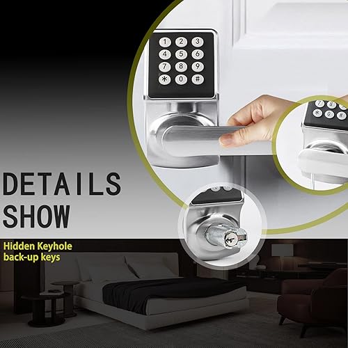 Miniatura 4 de BAOLONG Cerradura de puerta de entrada sin llave, cerradura de teclado electrónico con asa, cerradura digital con teclado, tarjeta IC y llave, fácil