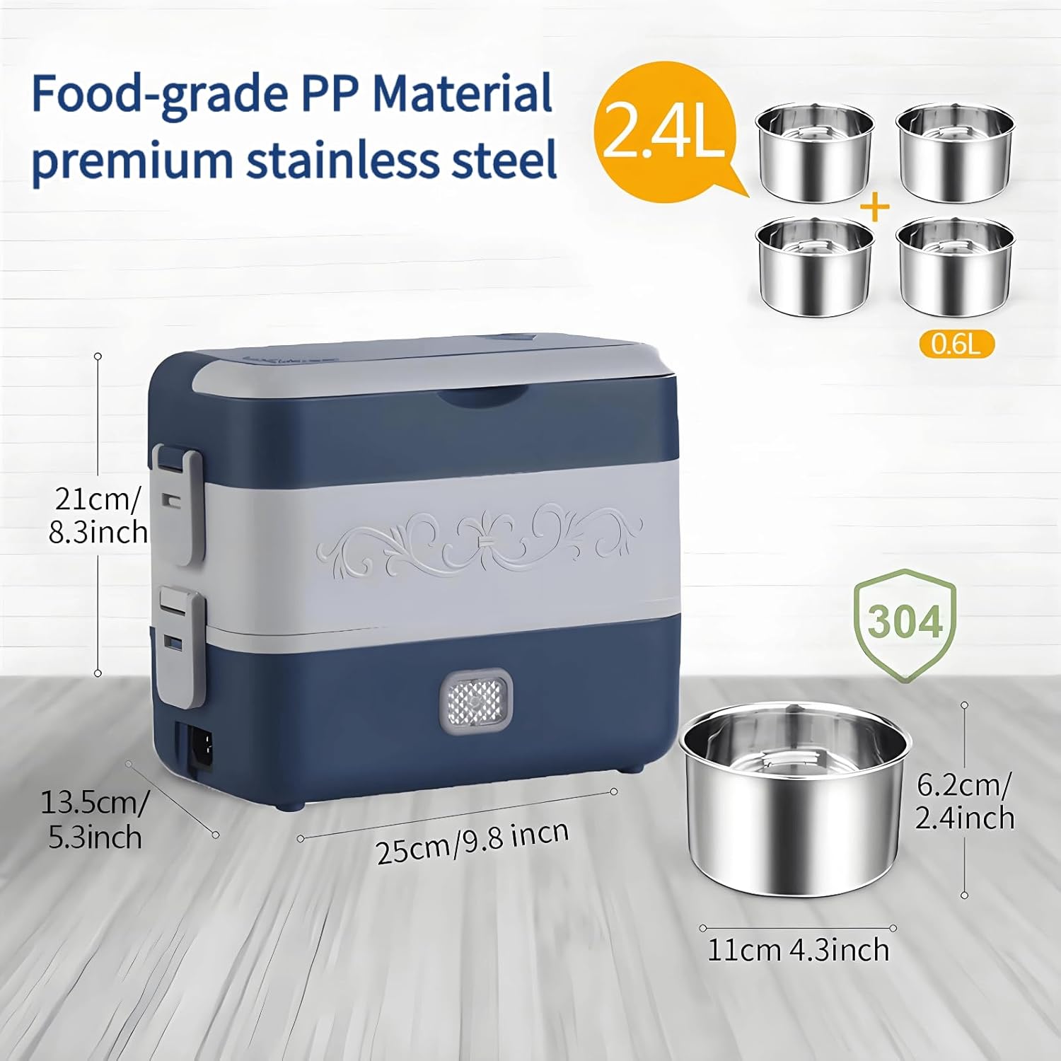 Electric Lunch Box for Adults, 200W Heated Lunch Containers 2.4L(10Cups) Stainless Steel Electric Food Warmer,4 bowls Double Layer Quick Heatable Lunchbox for Office/Home - Image 7