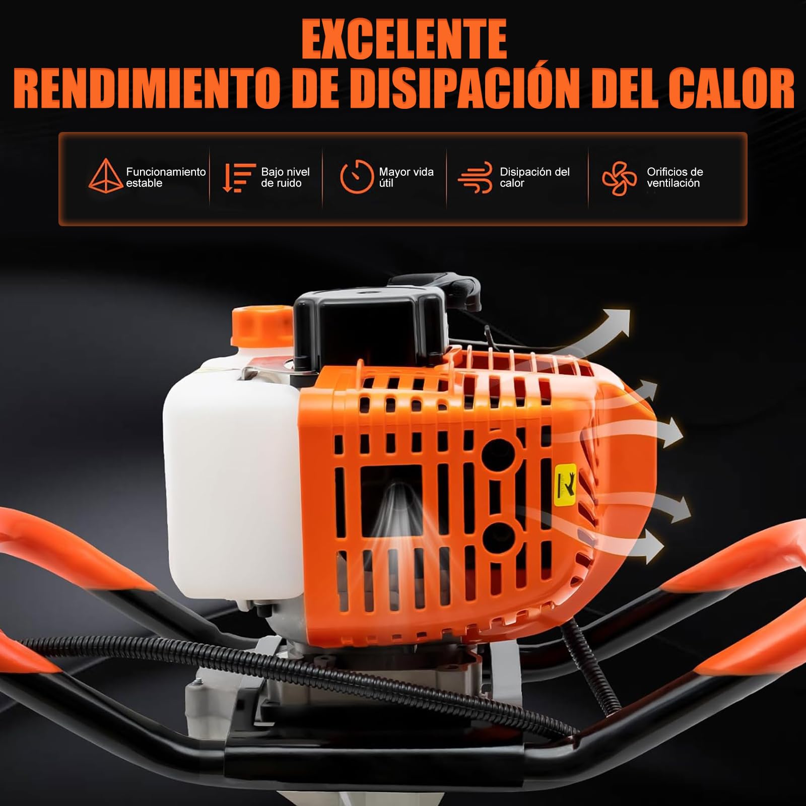 Ahoyadora Gasolina 52cc Motor Gasolina 2 Tiempos 6500-8500r/min Taladro de Jardin con 1 x Barra de extensión+3 x Taladros, Ahoyador de Gasolina para Flor Plantando árboles Arbustos