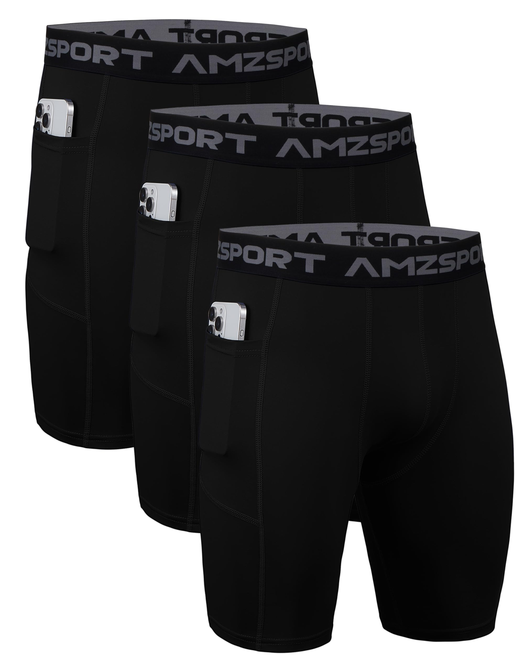 AMZSPORT Pantalones Cortos de Compresión para Hombre Pantalones Deportivos Secos y Frescos Pantalones Cortos de Entrenamiento
