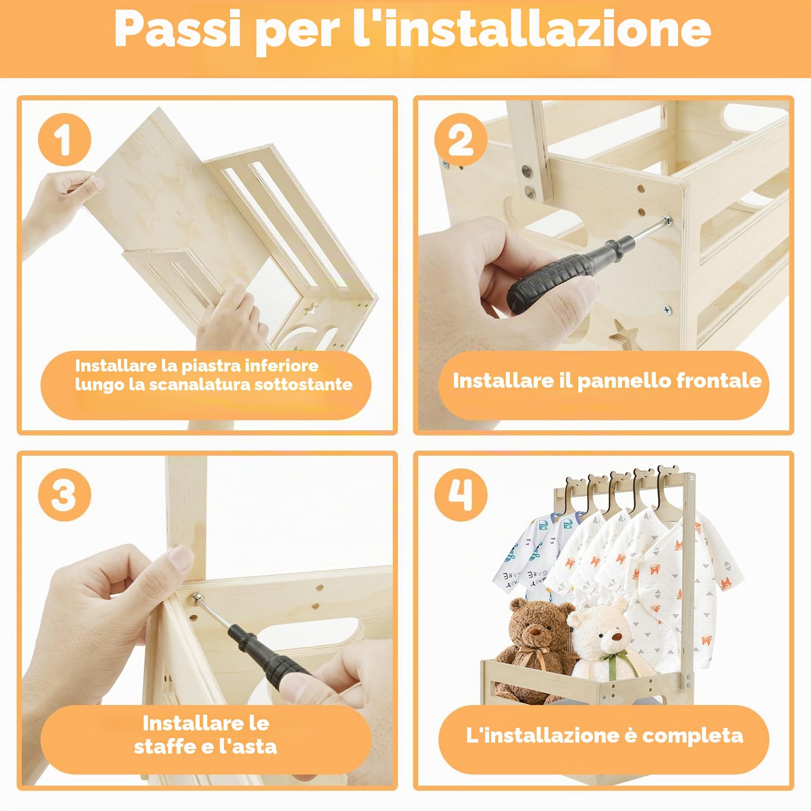 Cesto regalo per bambini in legno cestino armadio per bambini con manico e 5 grucce in legno baby shower armadio per compleanni Natale nuovi genitori
