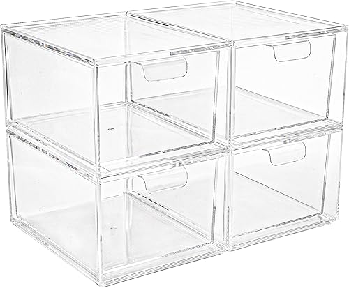 Miniatura 8 de Foraineam 4 Pack Stackable Storage Containers Makeup Organizer Drawers, Acrylic Storage Bins with Pull-Out Drawers, Clear Plastic Cosmetic Display