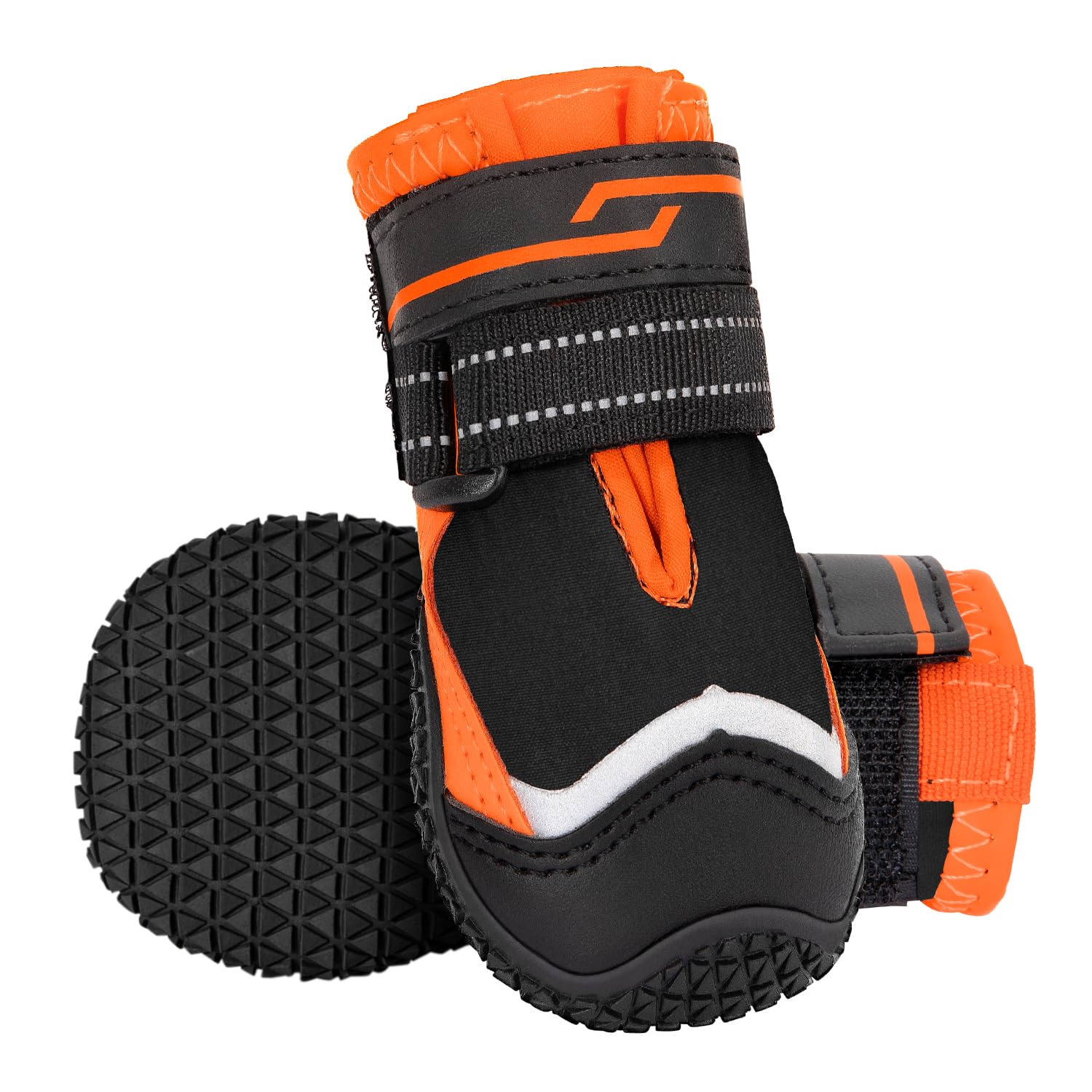Eyein Hundeschuhe Pfotenschutz, 2 Stück Wasserabweisend Hundeschuhe mit Rutschfester Sohle und reflektierendem Klettverschluss für kleine, mittlere und große Hunde, Sport im Freien (Orange, Größe 1)