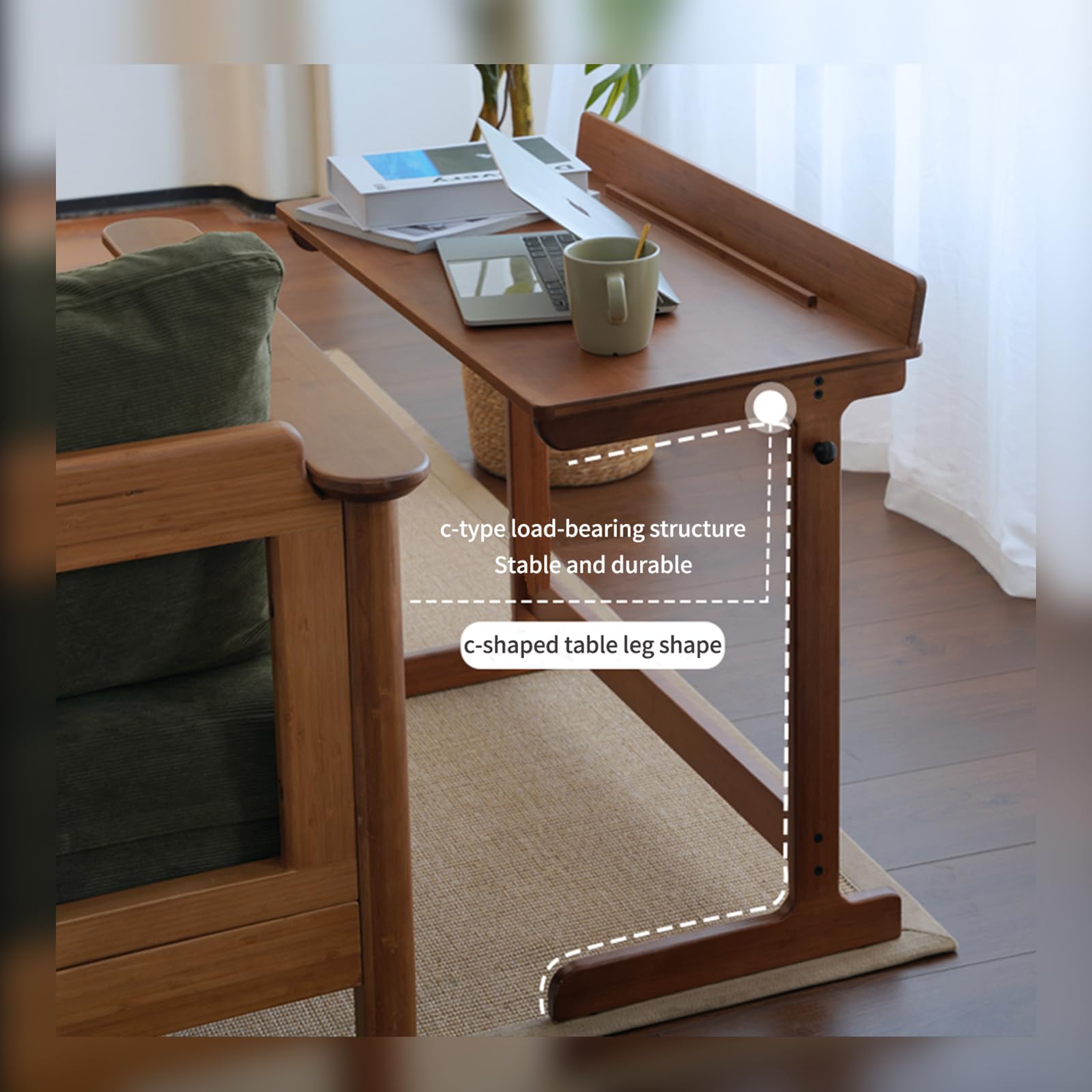 JIKUGO Mueble Auxiliar de Bambú, Mesa Auxiliar de Sala de Estar, Mesa Auxiliar Pequeña, Mesa de Café de Dormitorio, Mesas de Sofá Deslizables para Sala de Estar y Espacios Pequeños