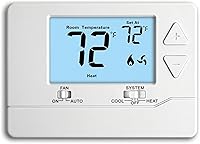 Miuputake Non-Programmable Thermostat 1H/1C Single-Stage - Easy DIY Install, No C-Wire, White Backlight Display