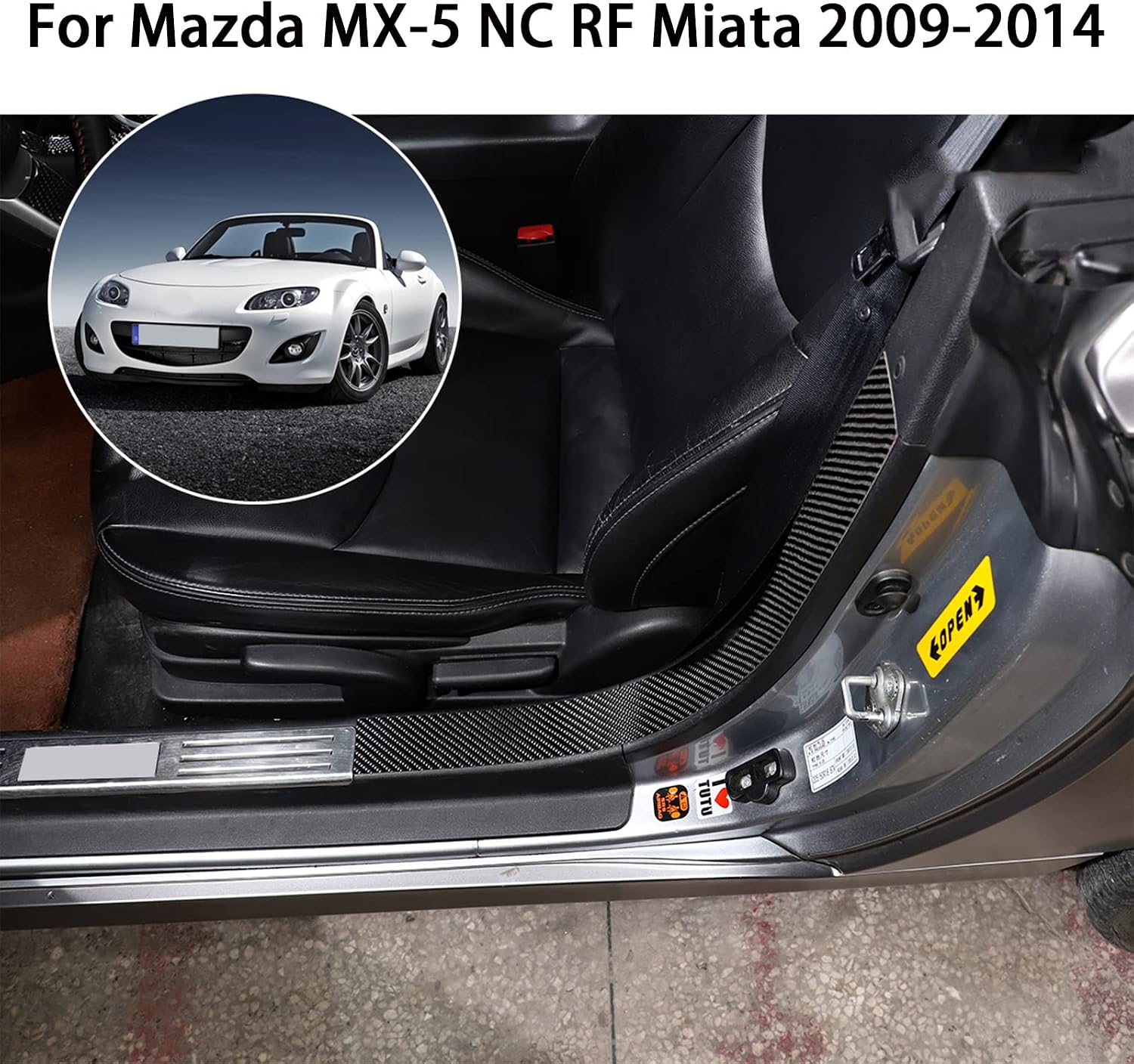 Dry Carbon Fiber Interior and Exterior Door Sill Guard Fit for Mazda MX-5 NC RF Miata 2009 2010 2011 2012 2013 2014 Door Entry Guard Protector Accessories Sets (Inner)
