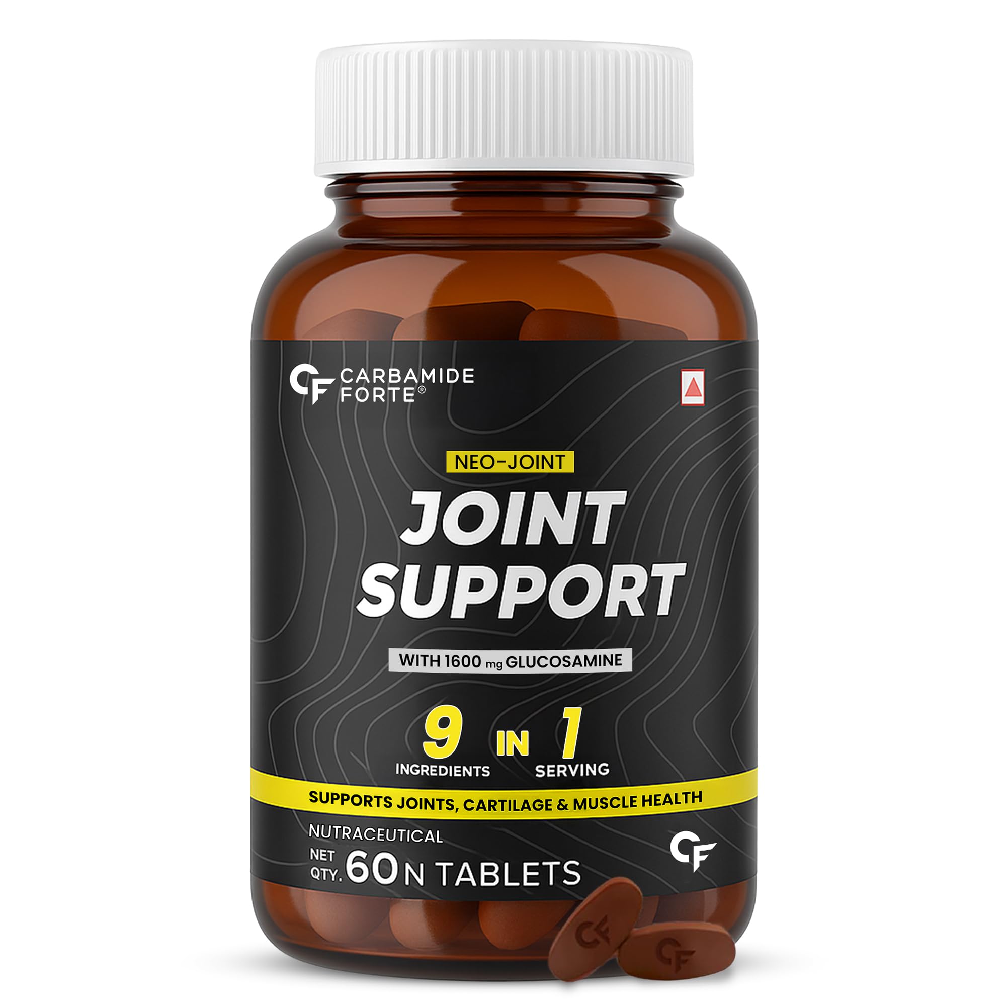 Carbamide Forte Joint Support Supplement with Glucosamine 1600mg Per Serving with Chondroitin, Boswellia, Turmeric & Ginger- 60 Tablets, 180 Grams