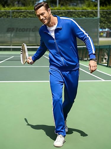 Miniatura 6 de JMIERR Conjunto deportivo de 2 piezas con cremallera completa para hombre, sudadera y pantalones deportivos