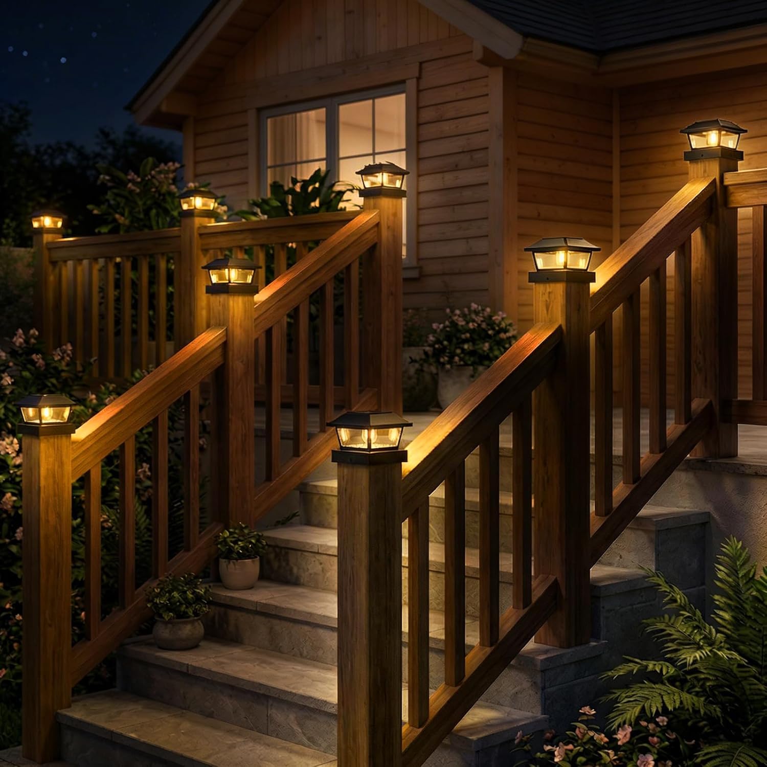 btfarm 4x4 Solar Post Cap Lights, 8 Pack Fence Deck Post Lights Outdoor Solar Powered Waterproof with Edison LED Bulb, Fits 4x4, 3.5x3.5 Wooden & Vinyl Posts for Porch Patio Yard(Warm White, Black)