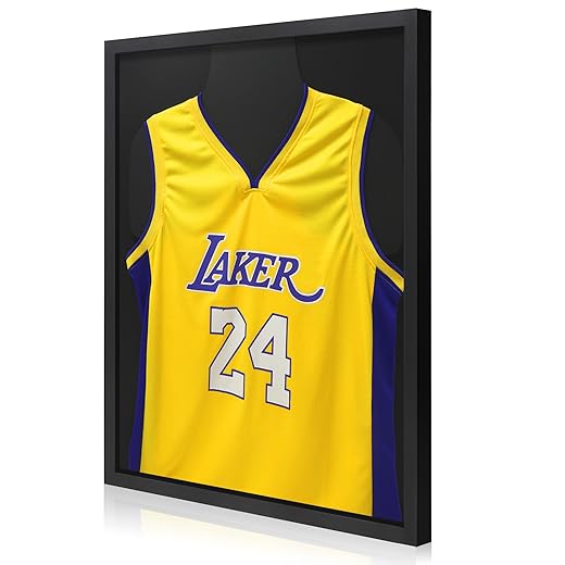 Jersey Frame Display Case, Wooden Large Sport Jersey Shadow Box Frame with Shatterproof Plexiglass & Hanging Kit for Football Baseball Basketball Soccer Hockey Shirt,Black 1 Pack
