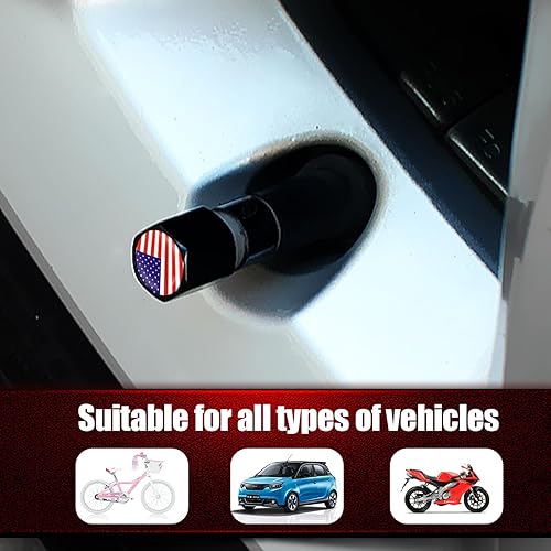 Miniatura 5 de 4 válvulas antirrobo para neumáticos de automóvil, tapas hexagonales de aleación atornillada con bandera estadounidense, adecuadas para la mayoría