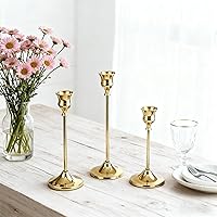 Vista 6 de 3 portavelas cónico, candelabros dorados para centro de mesa, recepción de boda, decoración festiva de Navidad, Halloween