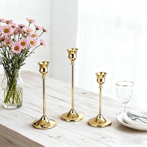 Miniatura 6 de 3 portavelas cónico, candelabros dorados para centro de mesa, recepción de boda, decoración festiva de Navidad, Halloween