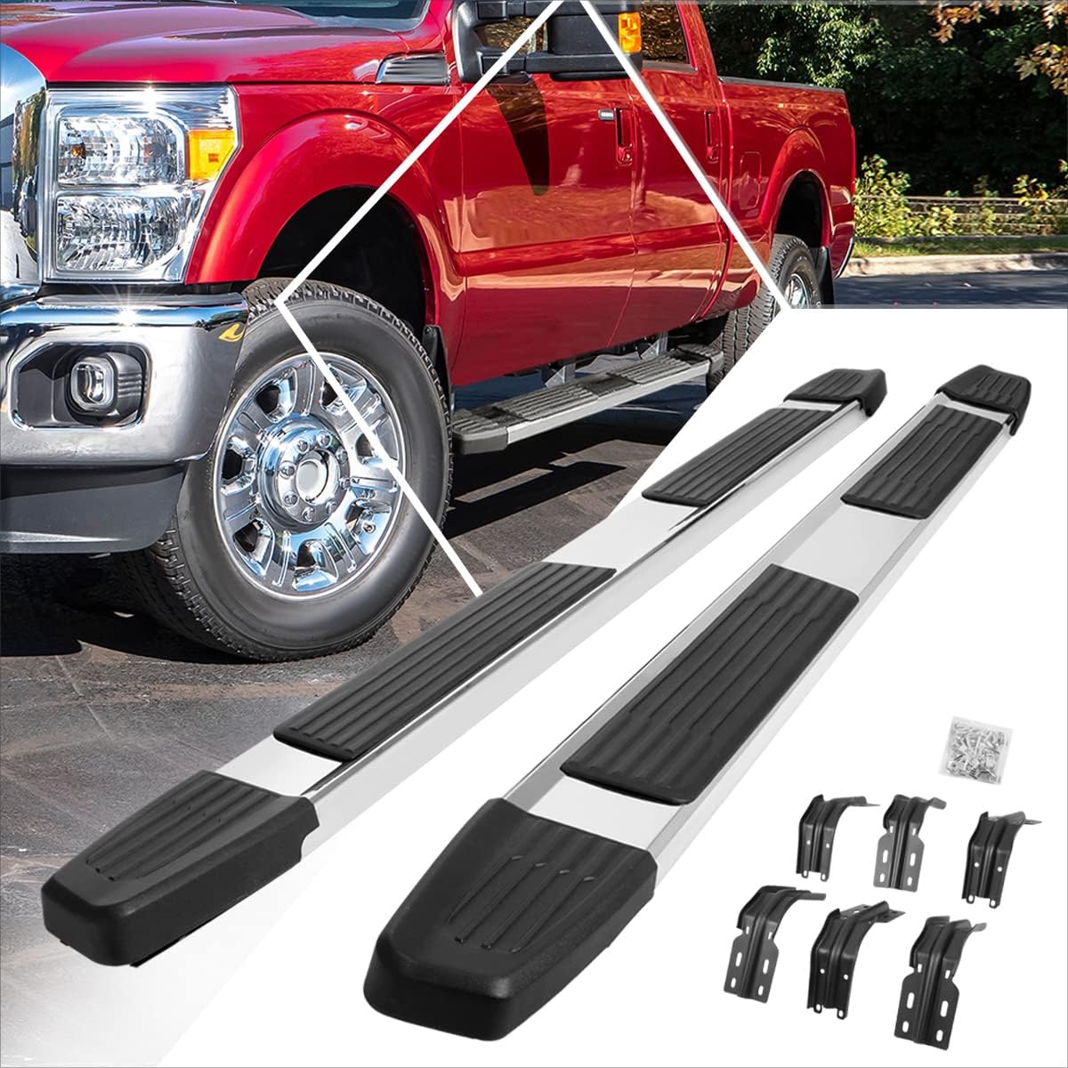 6 Inch Running Boards/Side Steps/Nerf Bars Compatible with 99-16 Ford F250-F550 Super Duty Crew Cab (Pair)