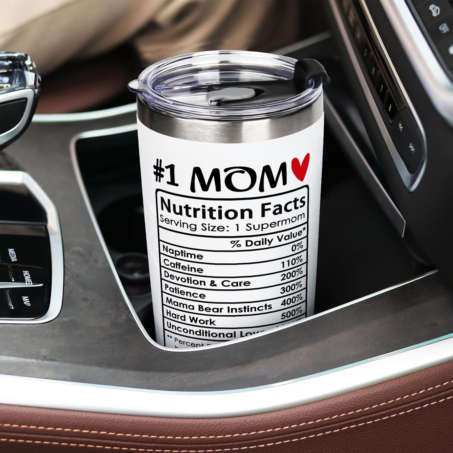 Breezy Valley #1 Mom Gifts Tumbler, Valentine's Day Gifts for Moms from Daughter Son Husband - Best Mom Ever Birthday Gift for Mom Grandma, Number One Nutrition Facts Coffee Tumbler Cup 20oz - Image 3