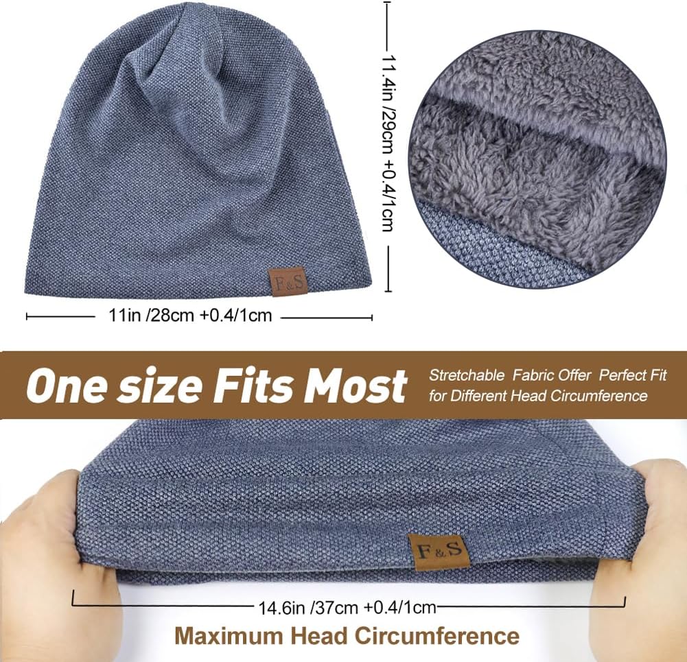 Slouchy Beanie for Women Men Slouch Beanies Hat with Inner Fleece - Image 2