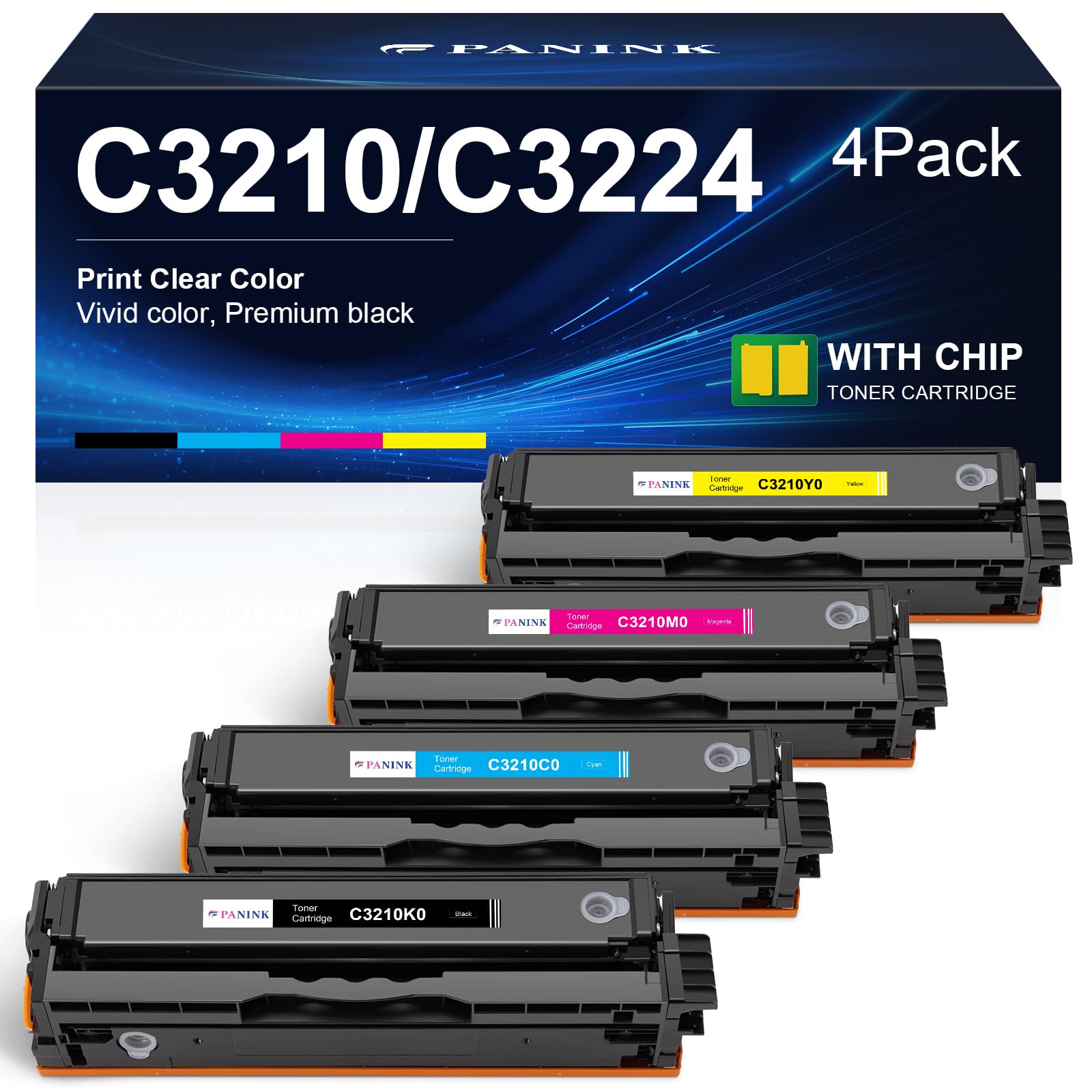 Lot de 4 cartouches de toner de rechange pour Lexmark C3210C0 C3210K0 C3210M0 C3210Y0 pour imprimante Lexmark C3224 C3326 C3426 MC3224 MC3326 MC3426 avec puce