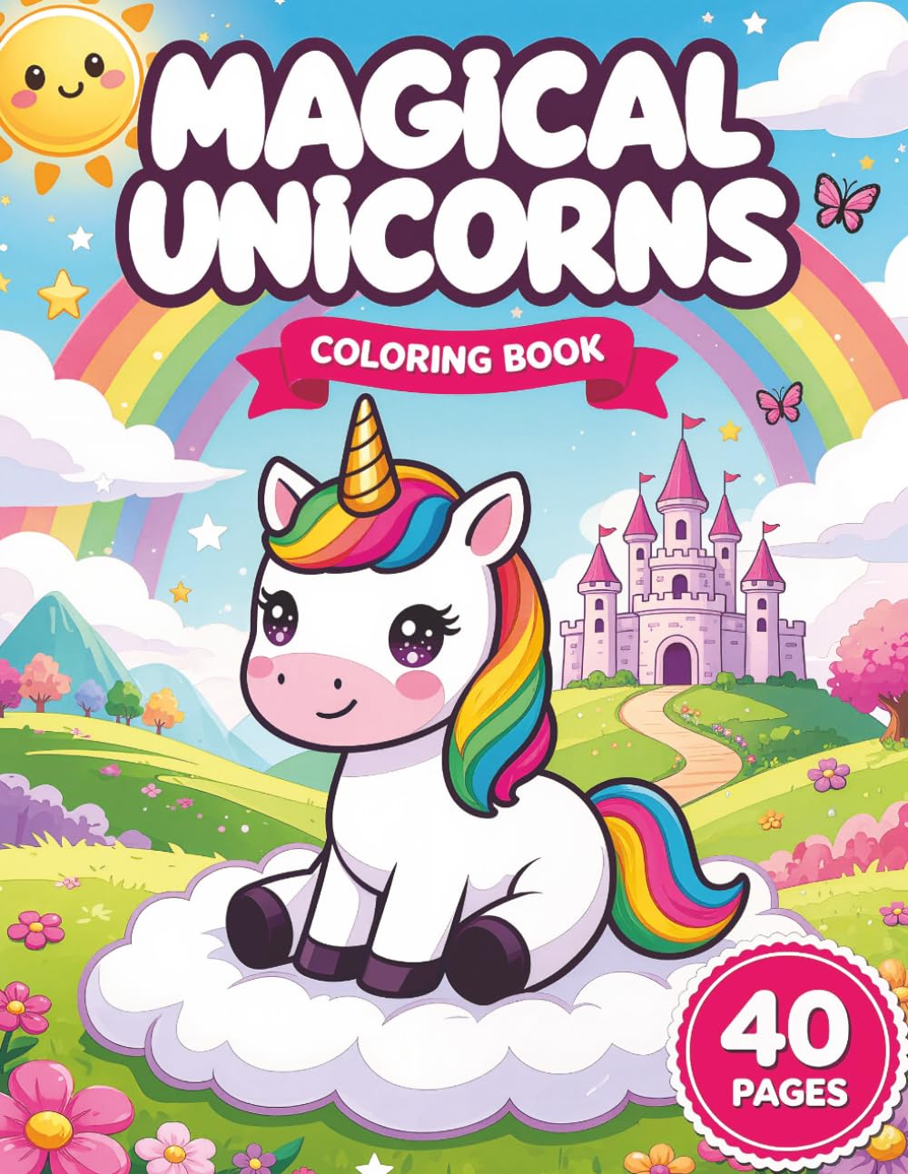 MAGICAL UNICORNS COLORING BOOK: 40 Cute Unicorn Coloring Pages Filled with Magic, Friendship, Rainbows, Castles & Fun Adventures, 40 Magical Unicorn Adventures with Big, Simple Designs