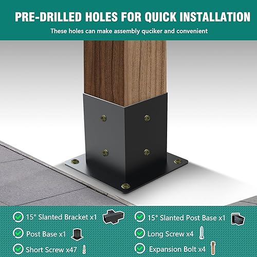 Miniatura 5 de Kit de 3 soportes para pérgola de 4 x 4 pulgadas, 4 vías, soportes para pérgola de 4 vías con base de poste para vigas de madera de 4 x 4 pulgadas