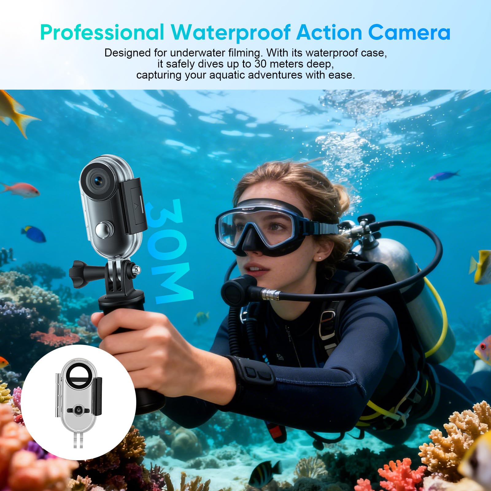 Minicámara de acción multifunción WiFi, cámara corporal 4K, cámara de acción con tarjeta de memoria de 64 GB, gran angular de 120°, cámara submarina portátil, se puede conectar en cualquier