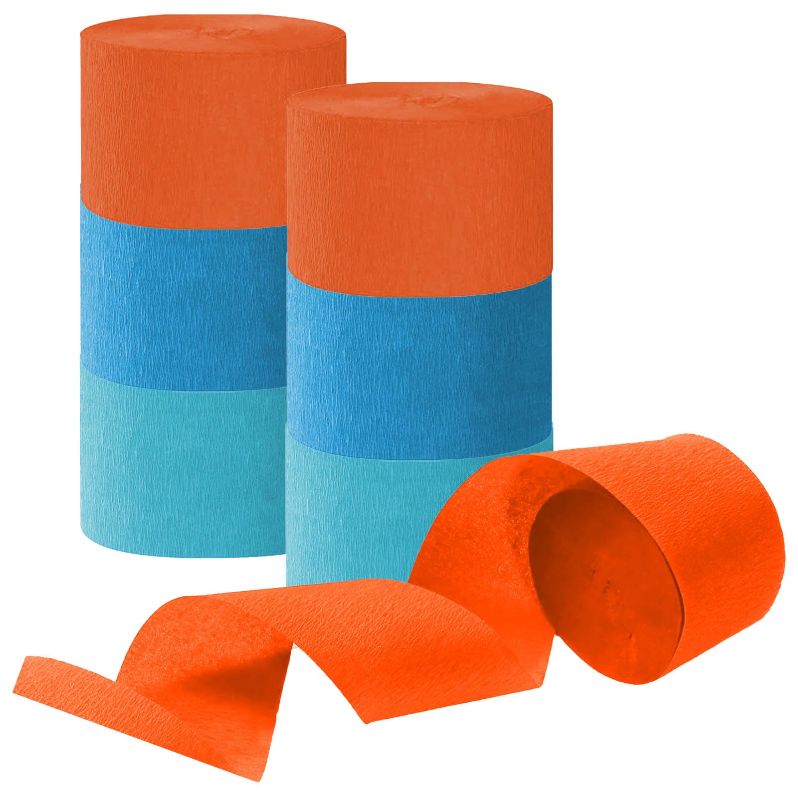 Tim&Lin Blue and Orange Crepe Paper Streamers, Party Streamer Decorations for Various Party Festival Decorations, 6 Rolls