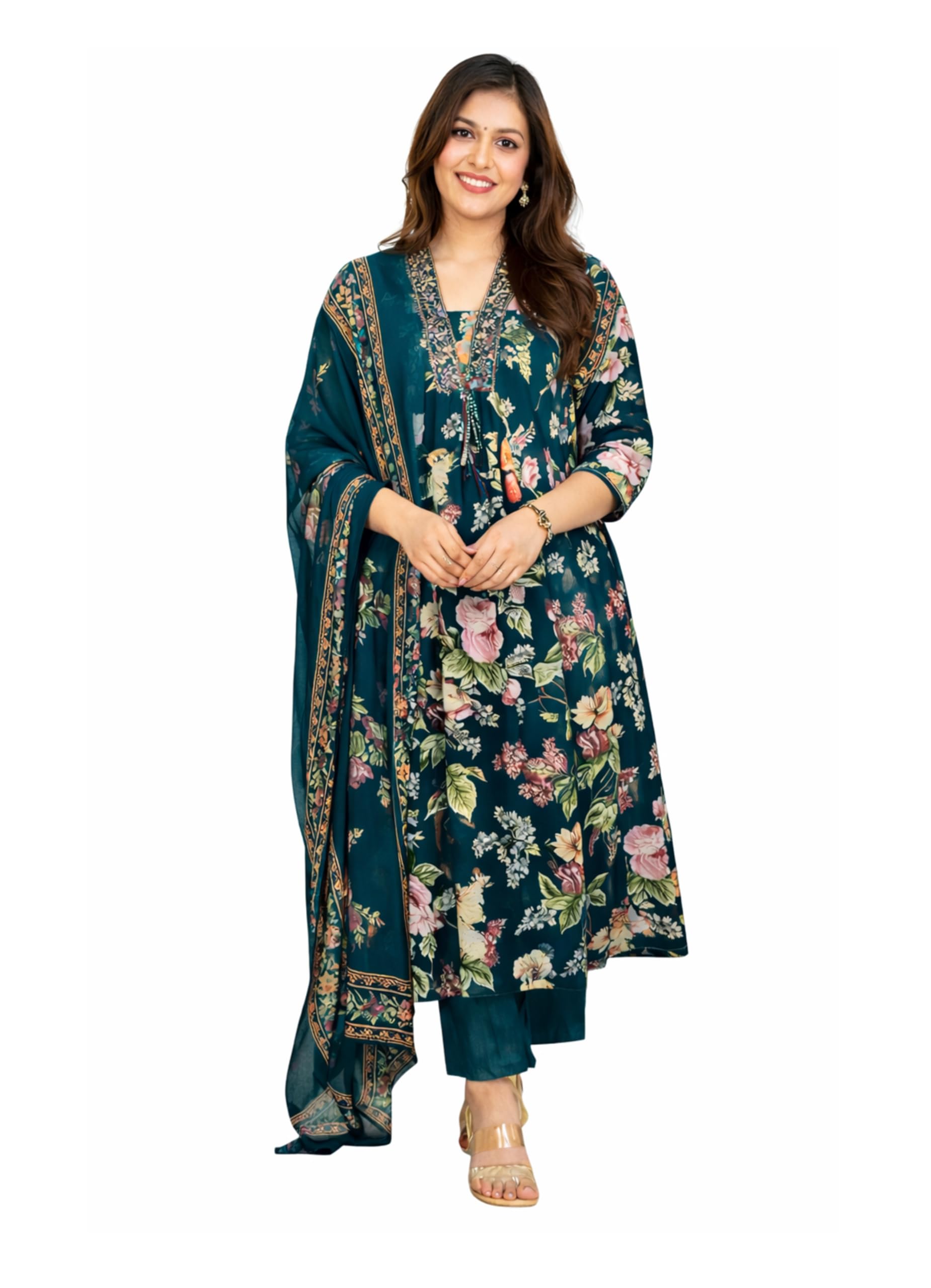 tanisha Women Cotton Kurta Set with Palazzo Pants & Dupatta | Printed Ethnic Wear Anarkali Suit Set-picture-31
