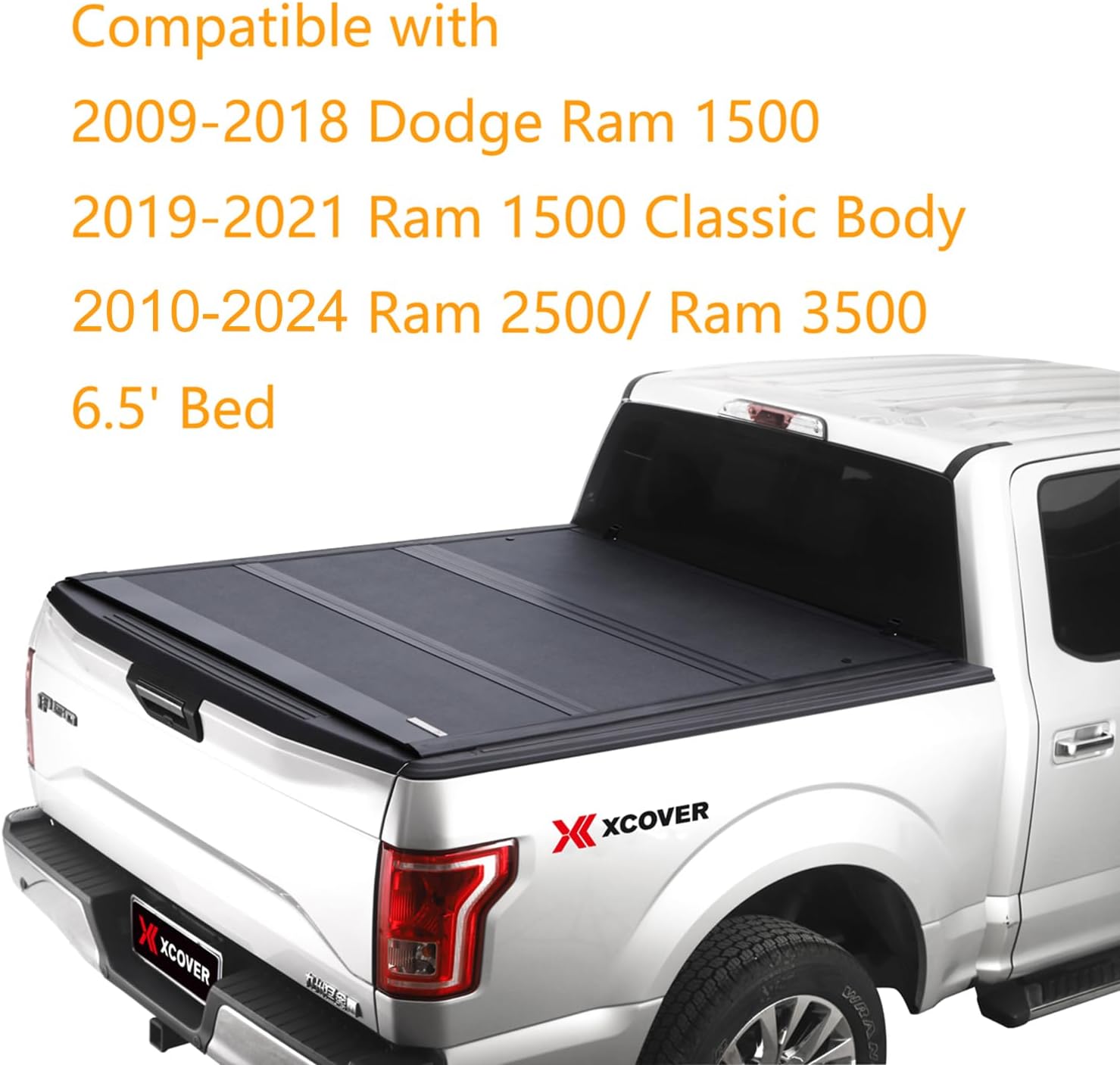 Xcover Low Profile Hard Folding Truck Bed Tonneau Cover, Compatible with 2009-2018 Dodge Ram 1500, 2019-2021 Ram 1500 Classic Body, 2010-2024 Ram 2500/3500 Pickup 6.5 Ft Fleetside Bed