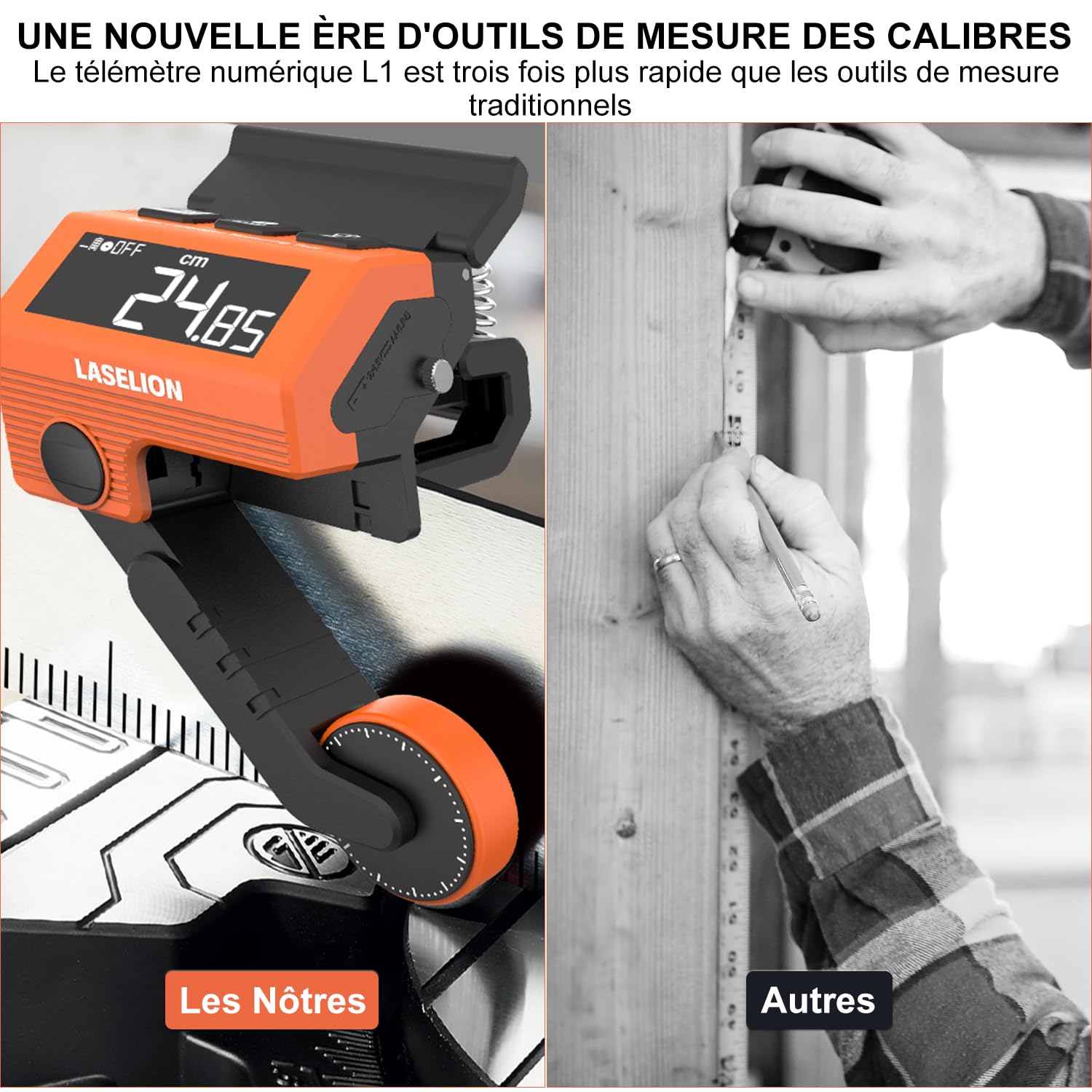 LASELION Outil de mesure numérique pour scie à onglet, jauge précise de butée de scie avec pince réglable, calibrage d'angle et de décalage pour le travail du bois et du métal L1