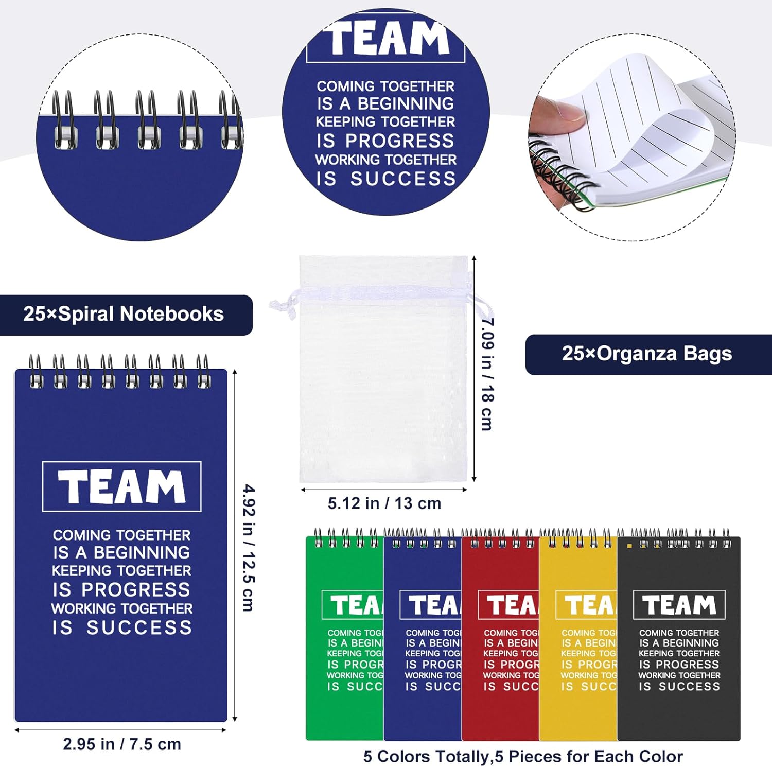 Roowest 75 Pcs Employee Appreciation Thank You Gifts Bulk Motivational Notebooks Team Inspirational Keychains with Organza Bags Team Building Gift for Nurse Teacher Coworker